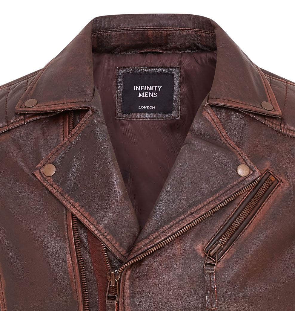 Chaqueta de Motociclista Para Hombre Calce Ajustado Estilo Brando Doble Cremallera Cruzada 100% Cuero - Imagen 6 de 30