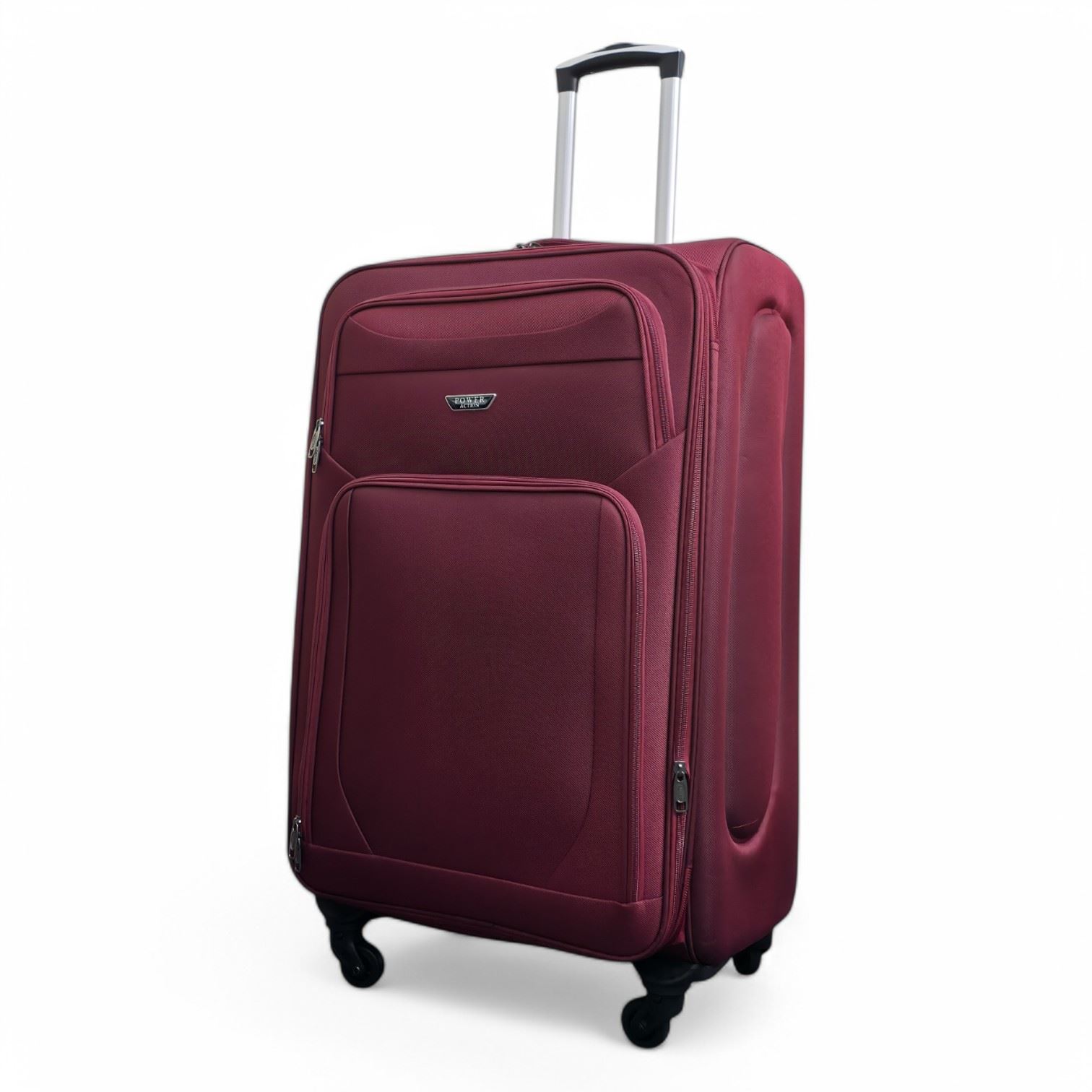 Soft Shell Lightweight Wine Burgundy Nylon Suitcase Set 4 Wheel Travel Case Bags - Picture 5 of 37