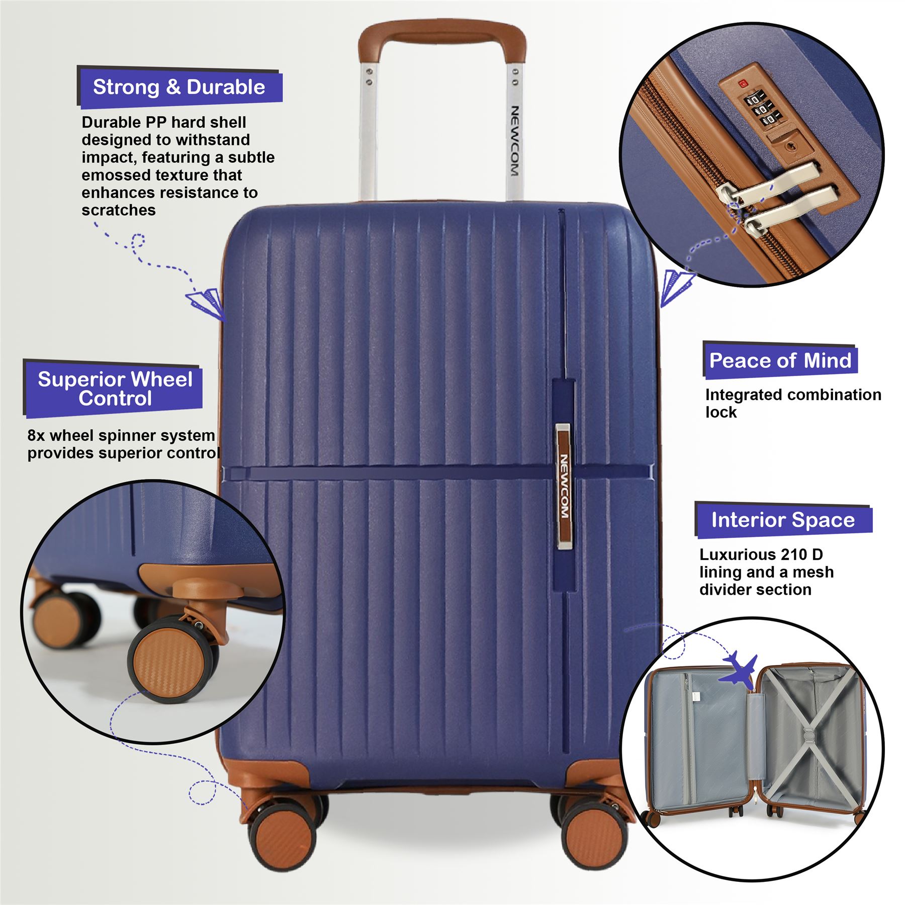 Hard Shell Cabin 37 x 22 x 56 cm PP Luggage Suitable for Easyjet, Ryanair - Picture 16 of 31