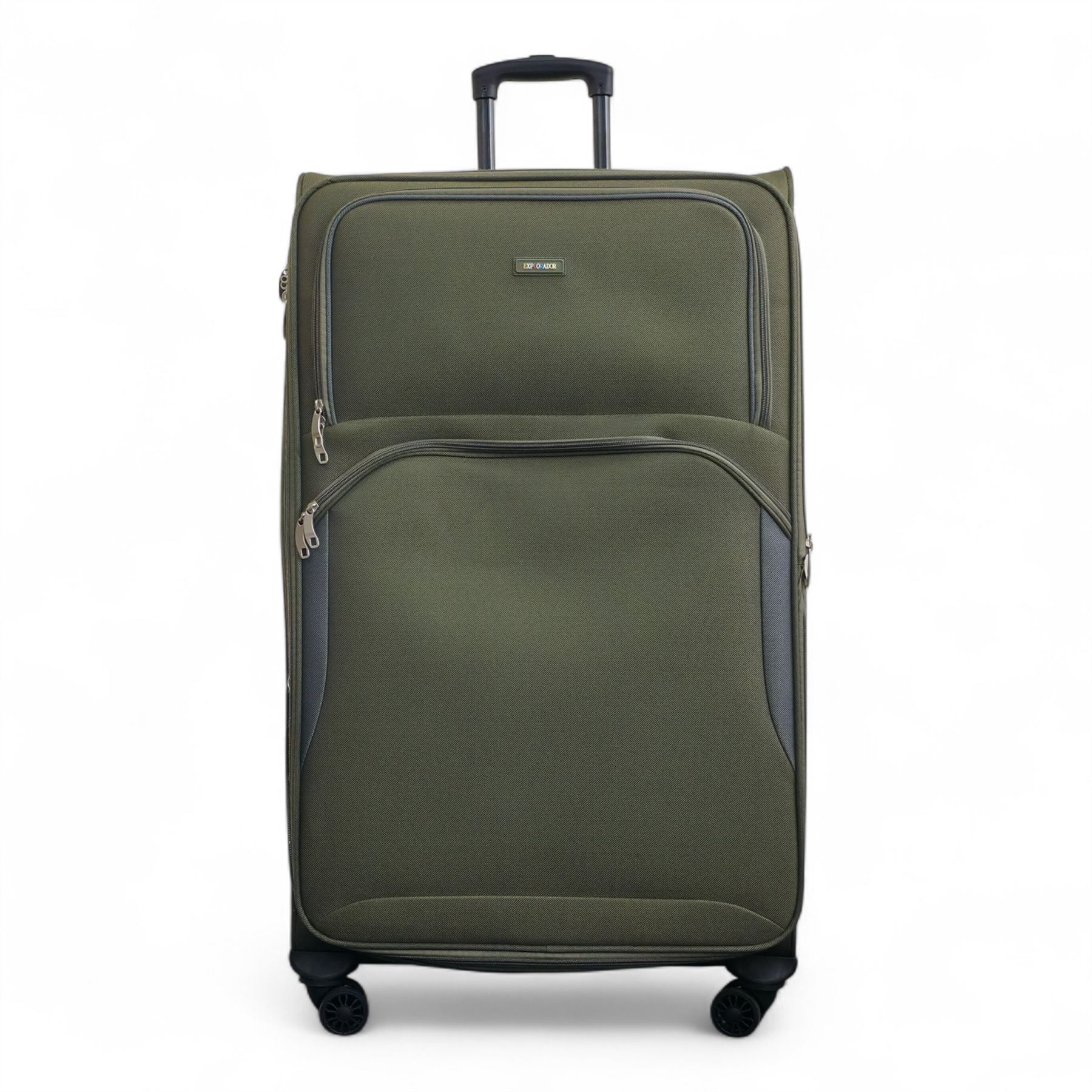Green Expandable Soft Shell Suitcase 8 Wheel Set Light Carry On Cabin Bag - Picture 30 of 35