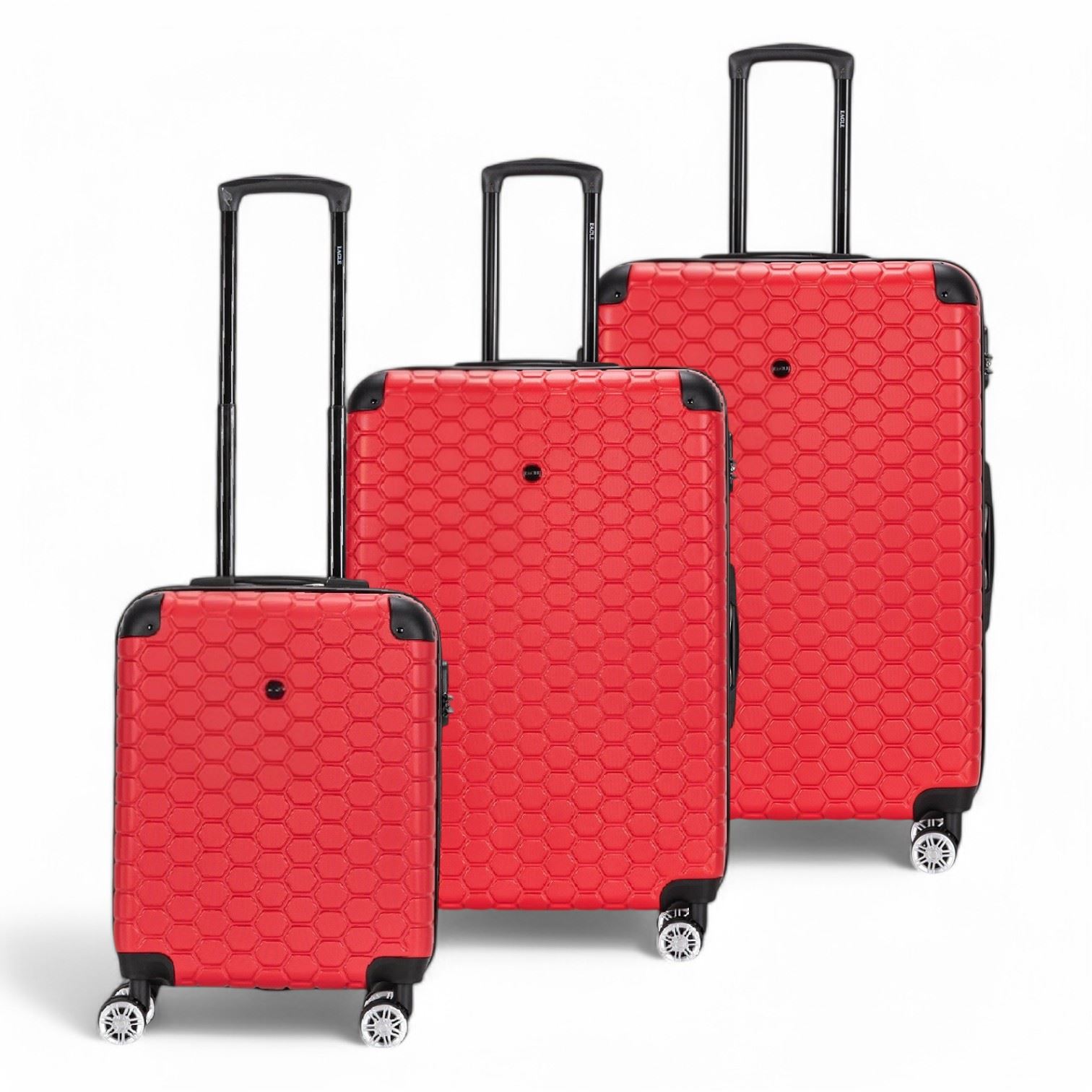 Hard Shell Red ABS 8 Wheel Luggage Travel Cabin Suitcase Set - Picture 28 of 37