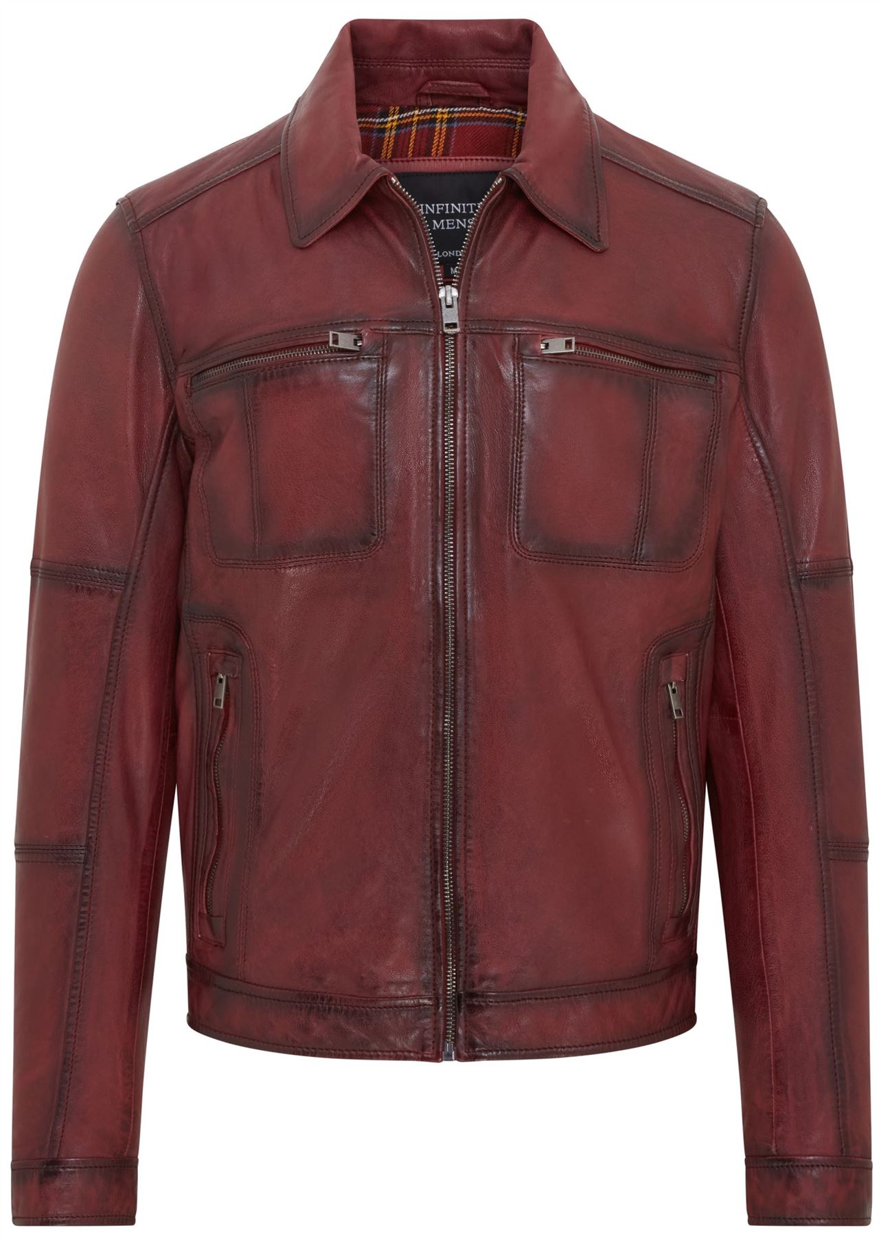 Men's Classic Leather Biker Jacket Vintage Short Leather Motorcycle Jacket - Picture 2 of 19