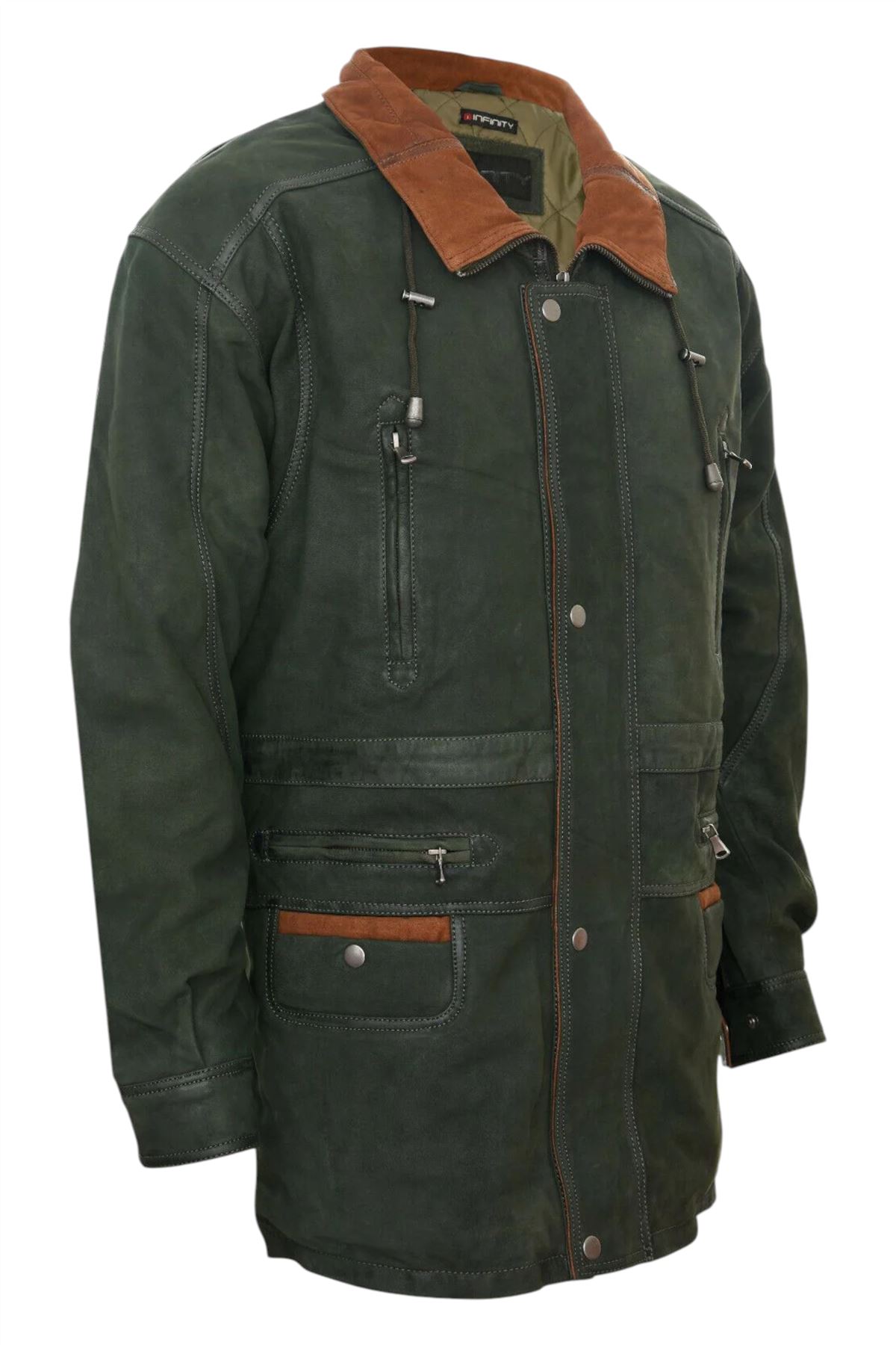 Klassischer kontrastierender weicher geschmeidiger Wildledermantel Parka Jacke für Herren - Bild 5 von 13