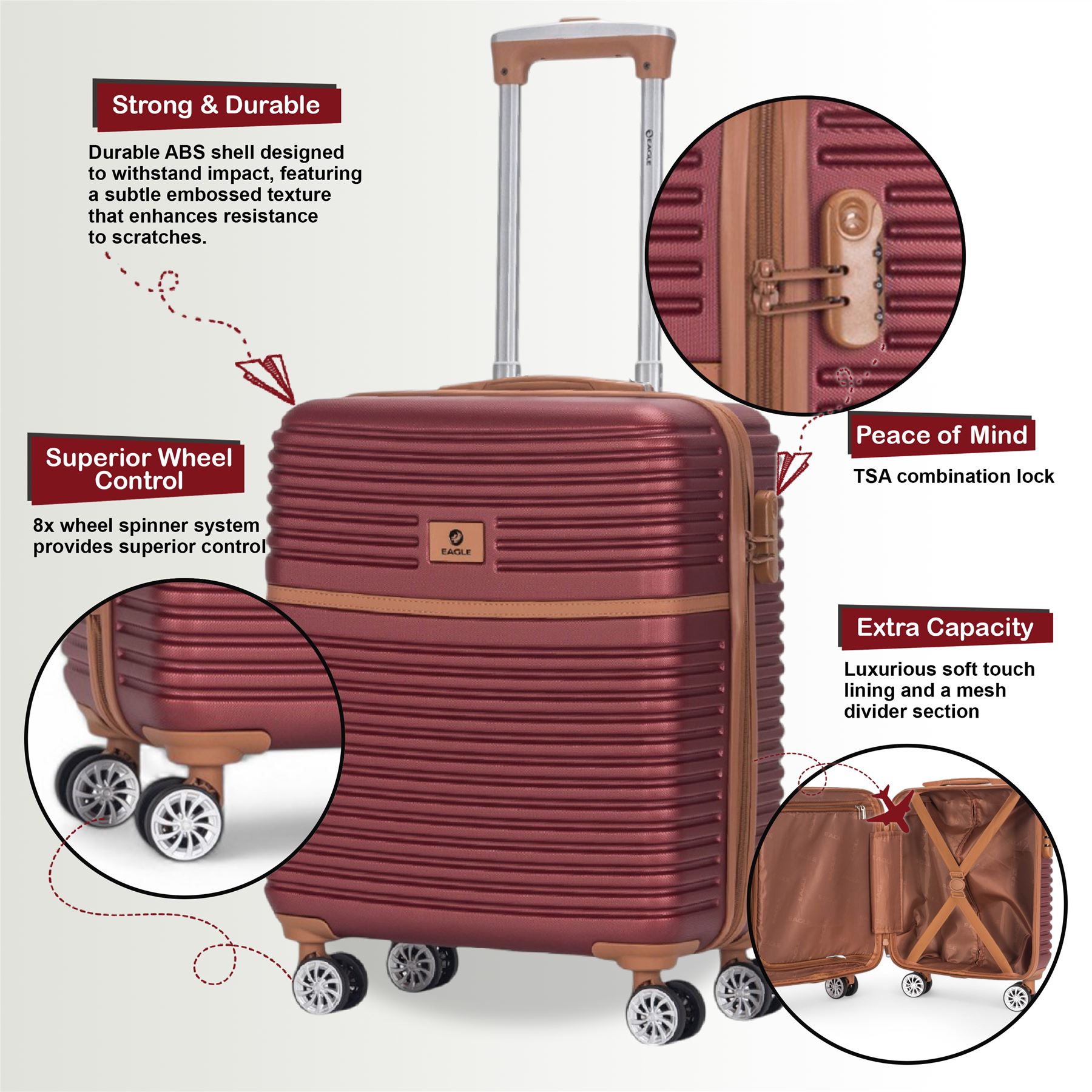 ABS Hardshell Underseat Cabin Suitcase 45 x 35 x 20 cm Suitable for Easyjet - Picture 11 of 51
