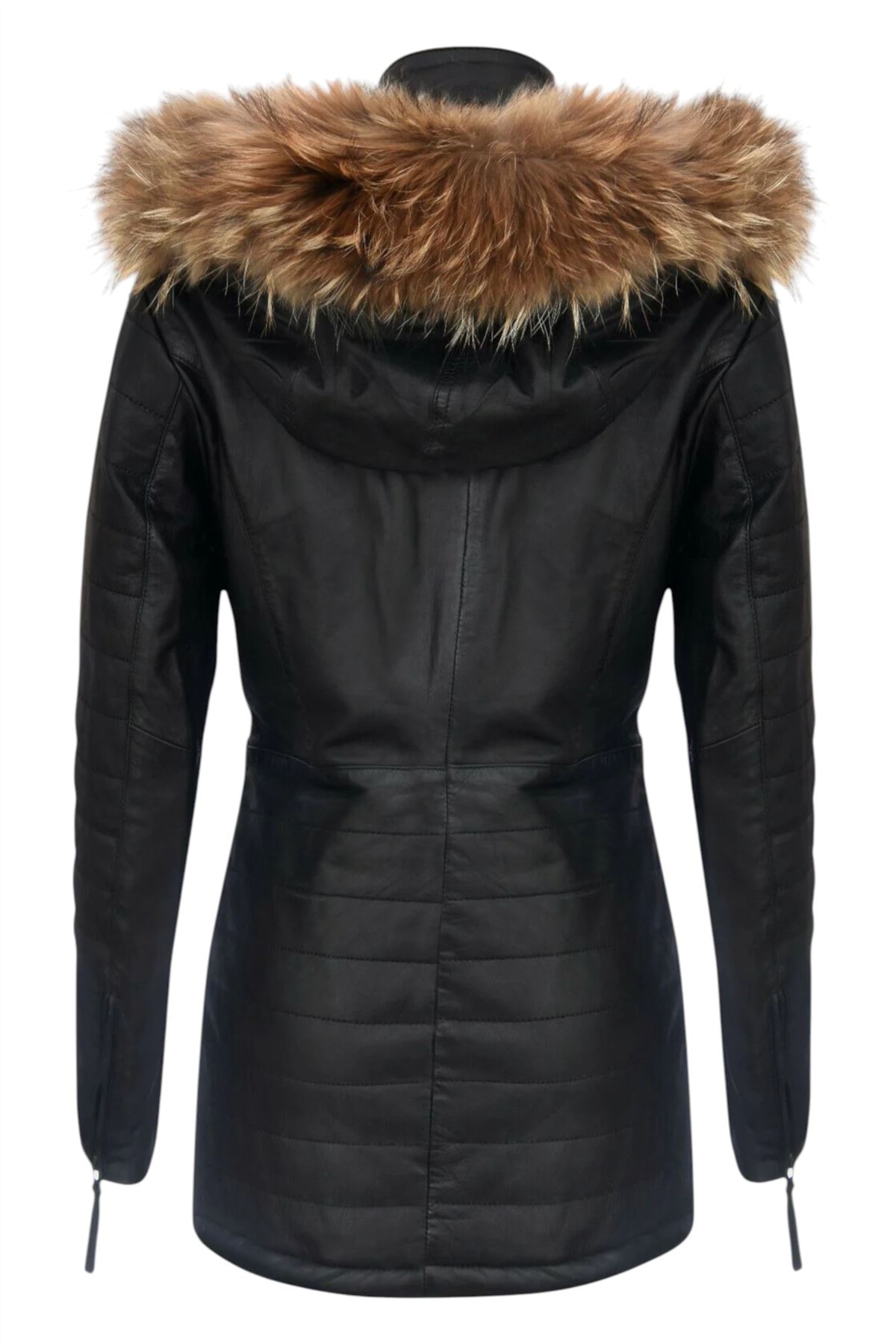 Womens Quilted Leather Parka Jacket-Winton - Picture 12 of 31