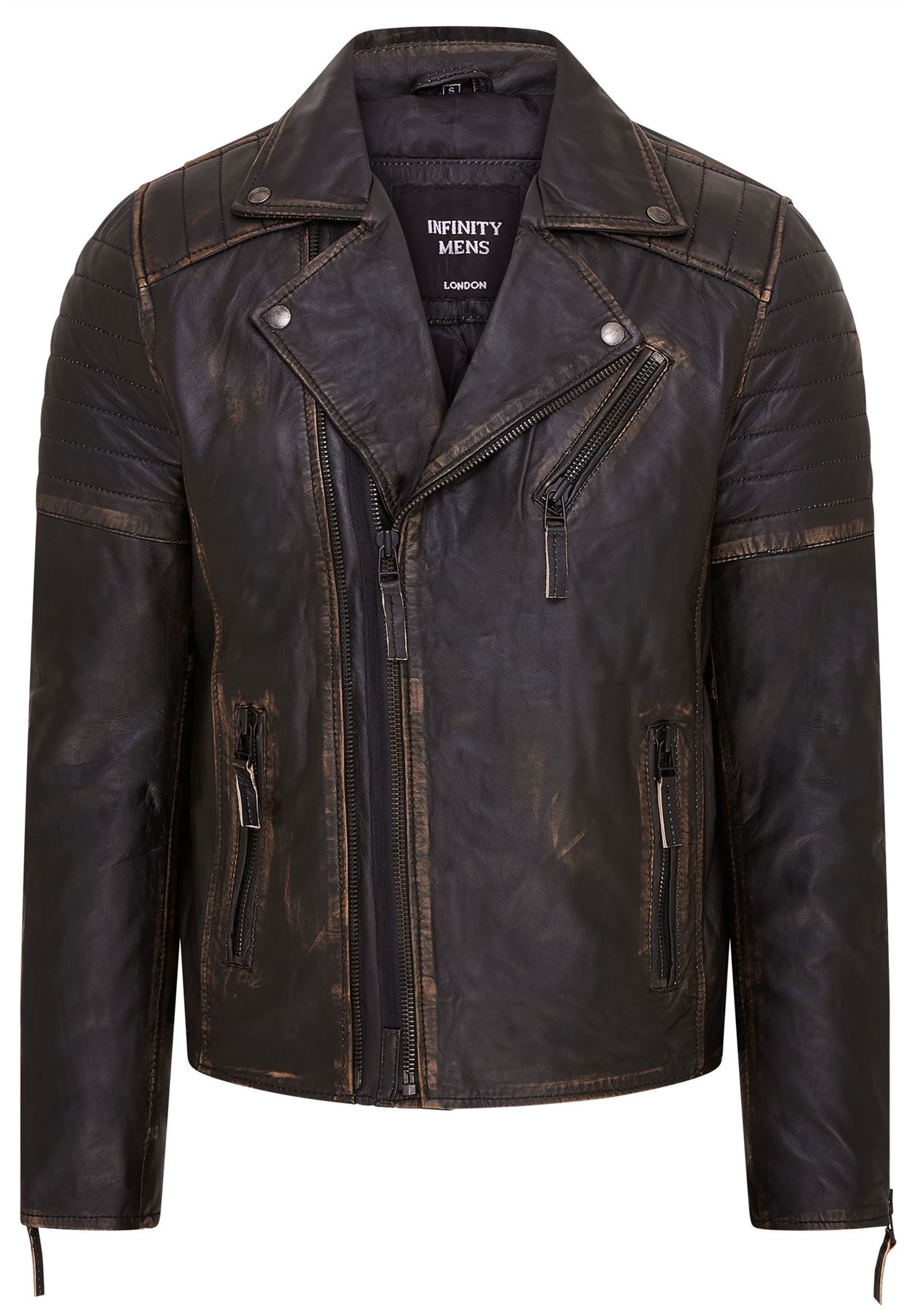 Chaqueta de Motociclista Para Hombre Calce Ajustado Estilo Brando Doble Cremallera Cruzada 100% Cuero - Imagen 14 de 30