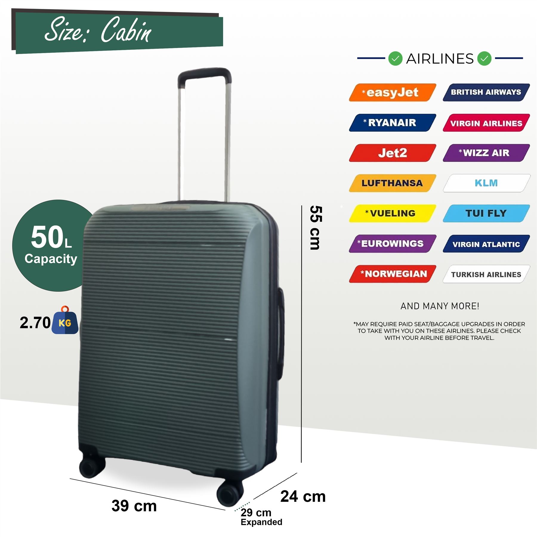 Juego De Maletas De Viaje De Cabina Con Ruedas De 8 Y Carcasa Dura Expandible - Imagen 35 de 56