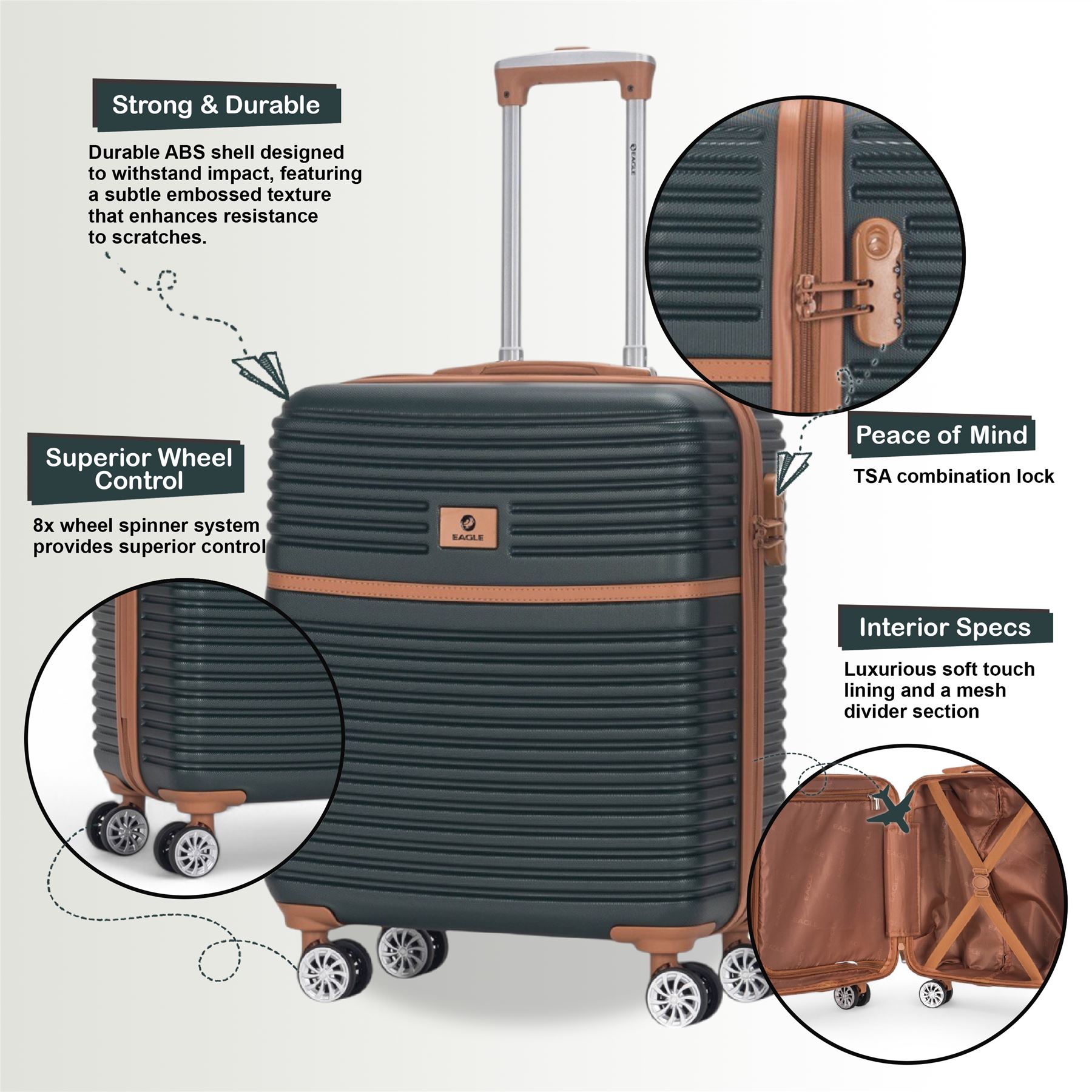 ABS Hardshell Underseat Cabin Suitcase 45 x 35 x 20 cm Suitable for Easyjet - Picture 21 of 51