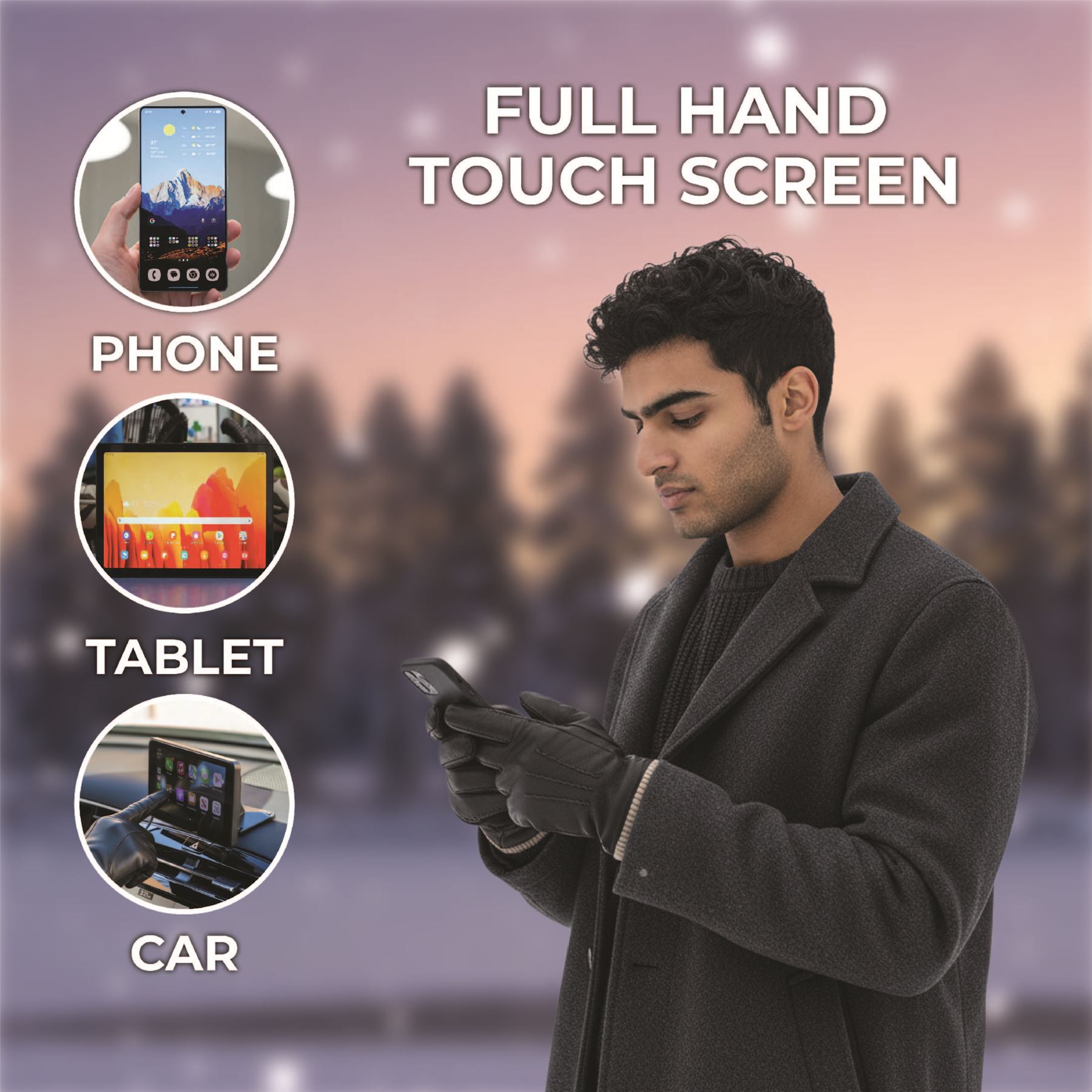 Herren Italienisch Leder Wollfutter Strick Rippbündchen Reiten Fahren Freizeit Handschuhe - Bild 6 von 31