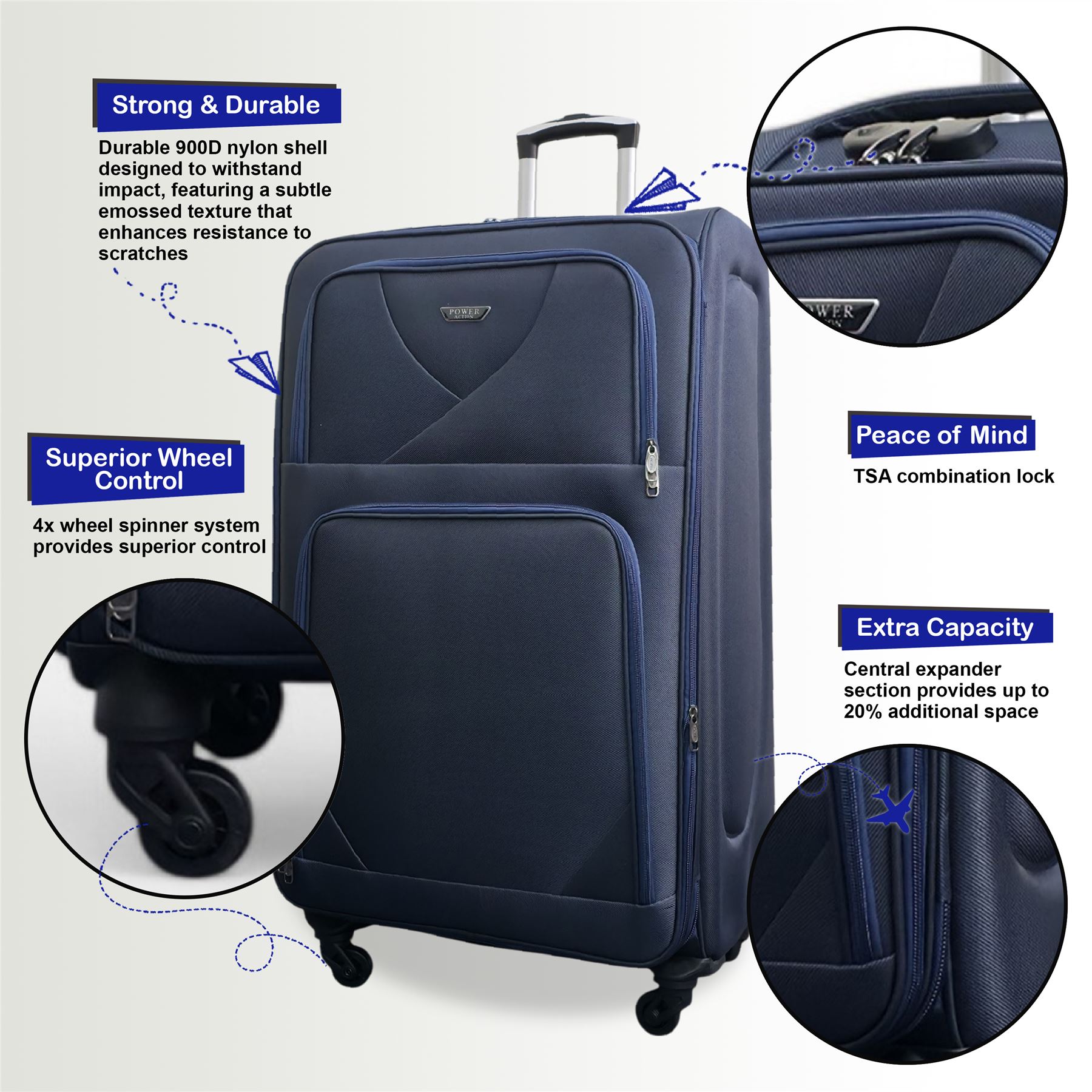 Soft Shell Lightweight Nylon Suitcase Set 4 Wheel Travel Case Holiday Bags - Picture 16 of 61