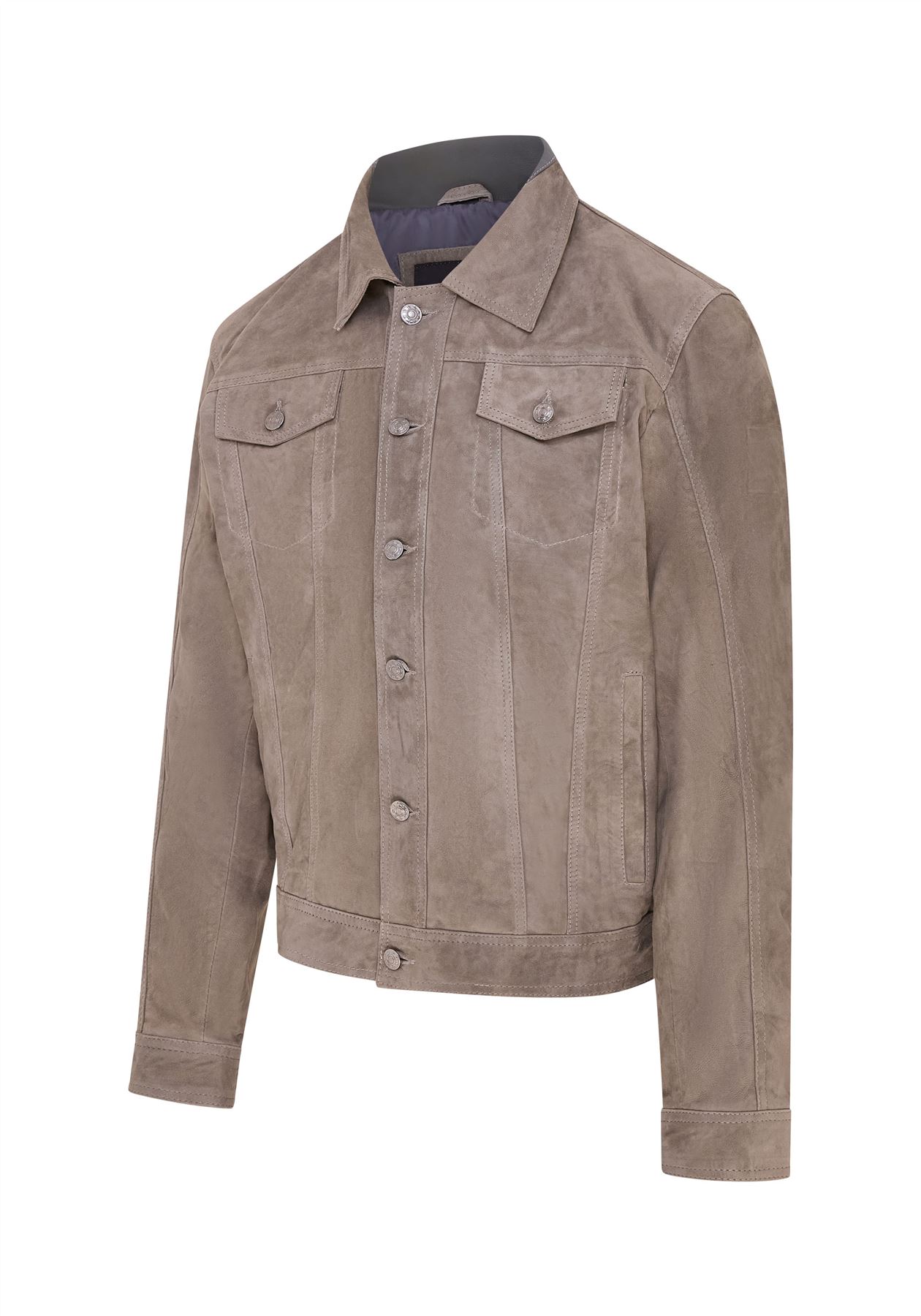 Mens Goat Suede Jeans Jacket Trucker Casual Denim Leather Shirt - Picture 16 of 19