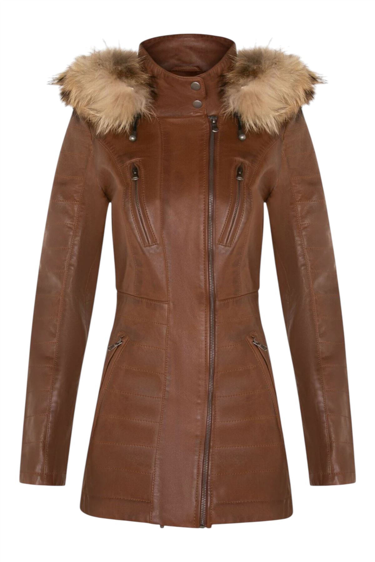 Womens Quilted Leather Parka Jacket-Winton - Picture 28 of 31