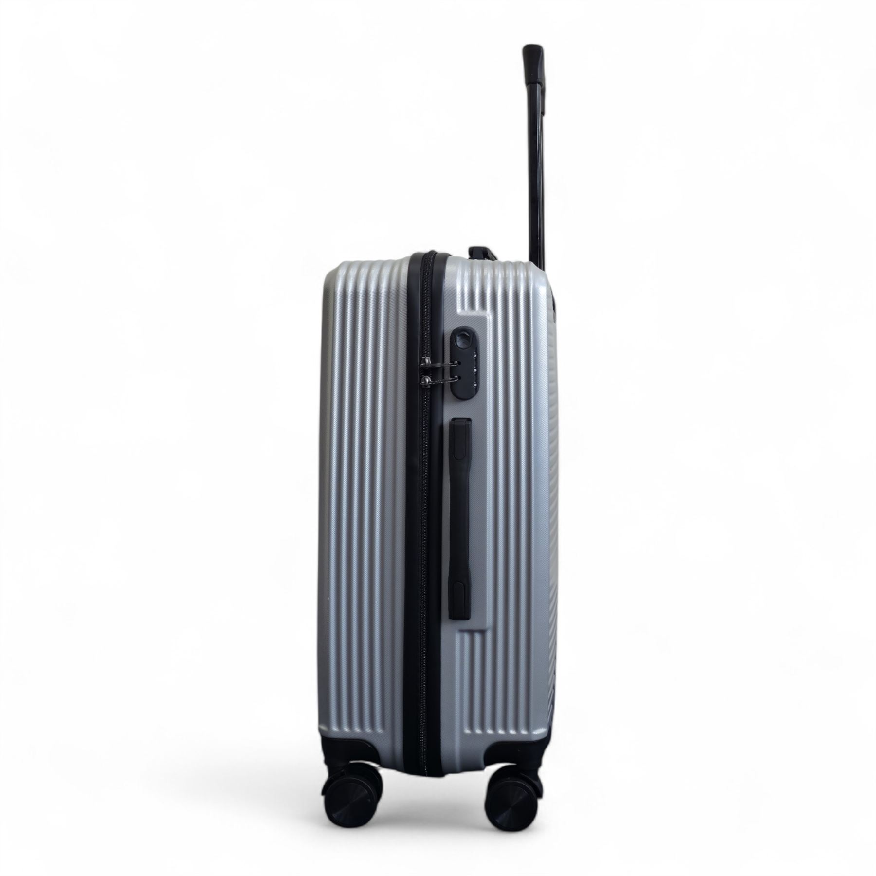 Strong Secure Silver Hardshell Set Dual 4 Wheel ABS Trolley Cabin Suitcase - Picture 23 of 31