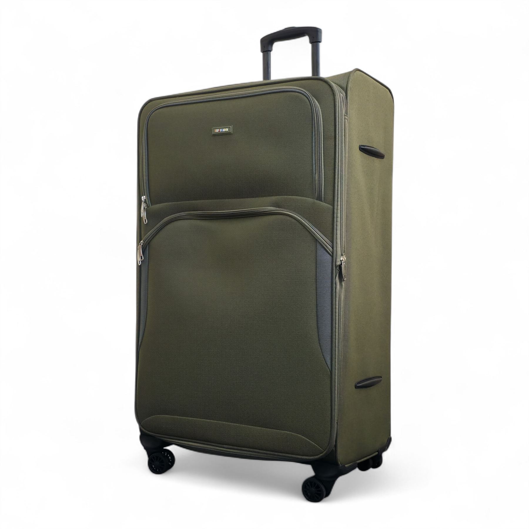 Green Expandable Soft Shell Suitcase 8 Wheel Set Light Carry On Cabin Bag - Picture 33 of 35