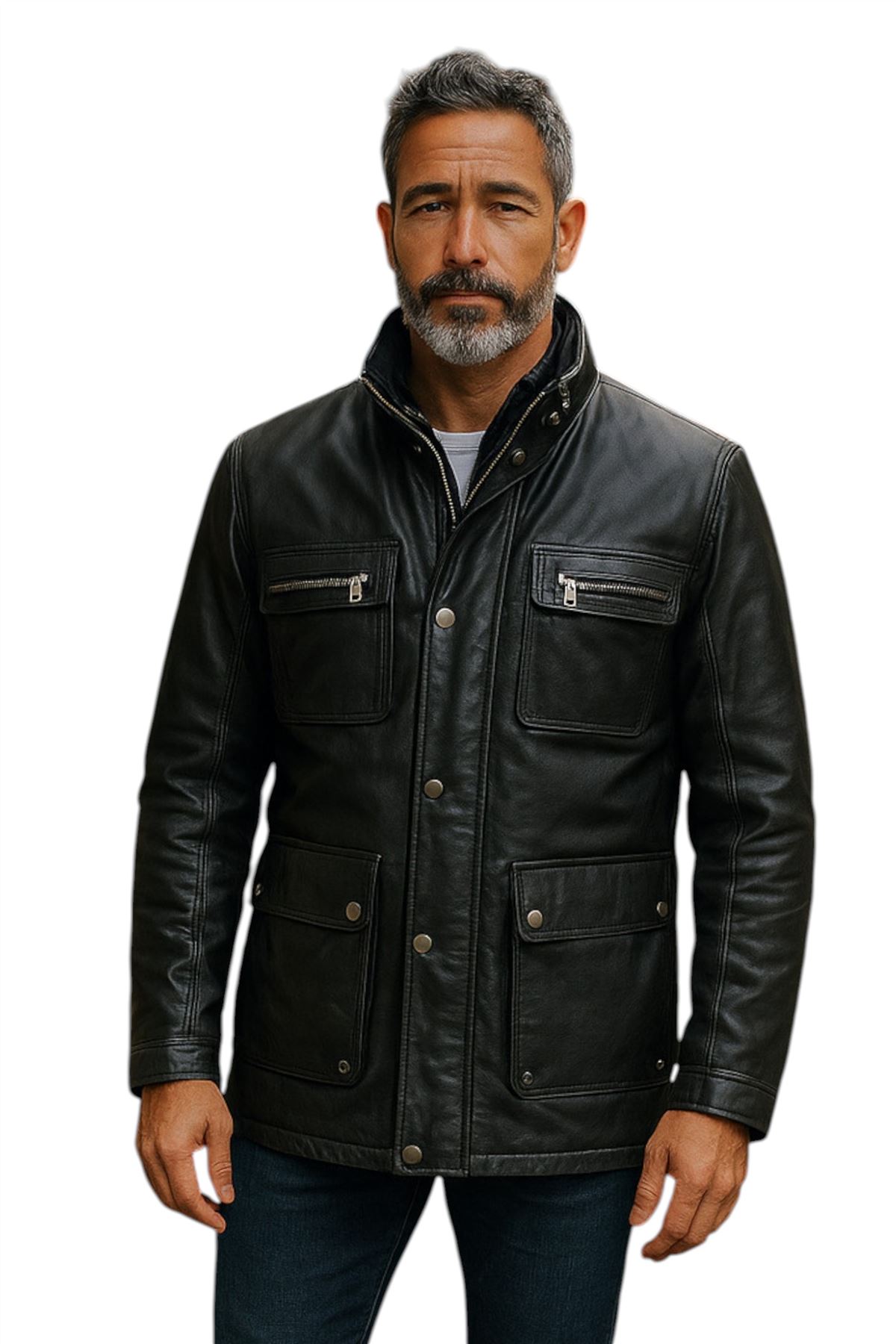Men’s Genuine Lamb Leather Military Jacket Windproof Outwear Trenchcoat - Picture 9 of 19