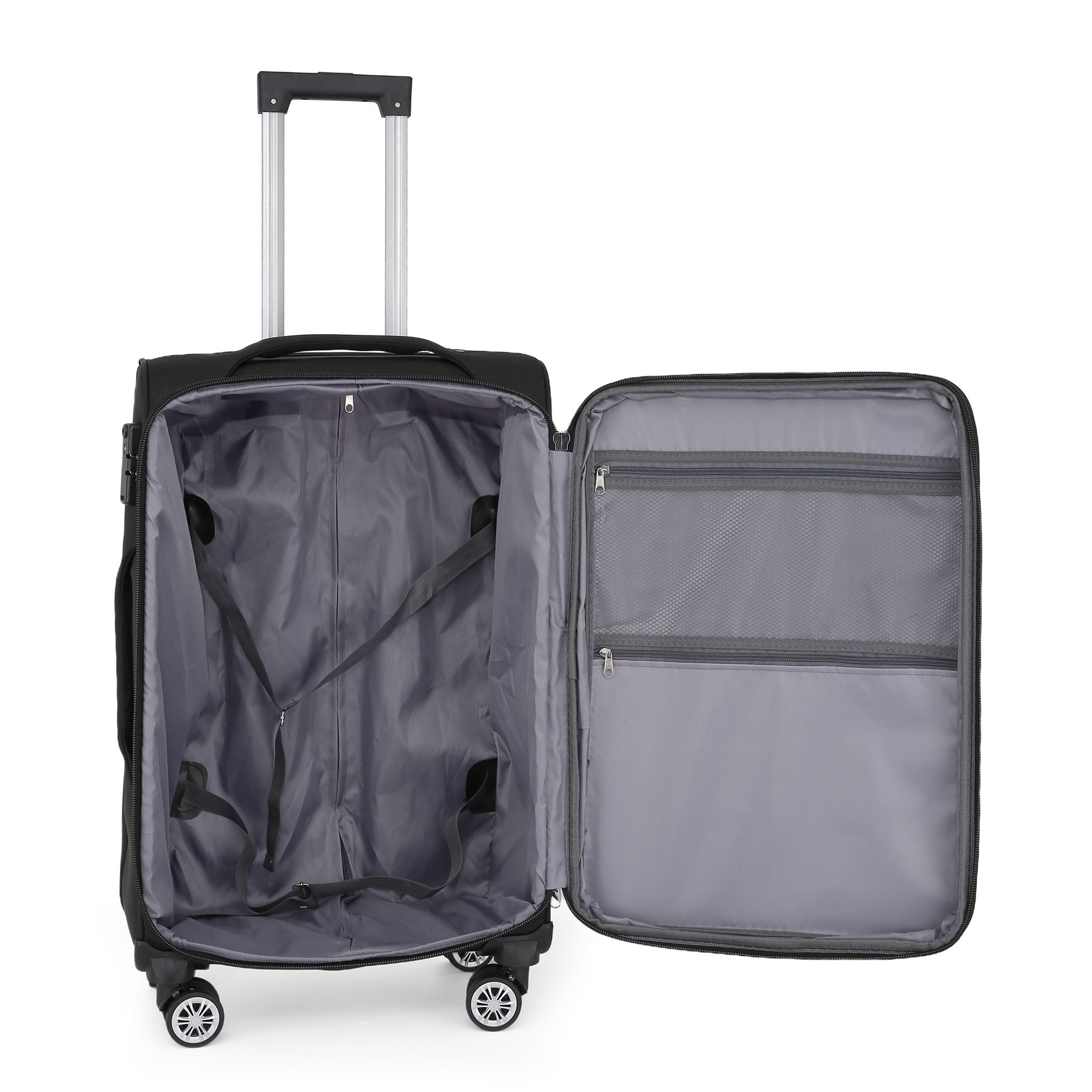 Black Soft Suitcase 8 Wheel Luggage Set TSA , Bag - Picture 16 of 32