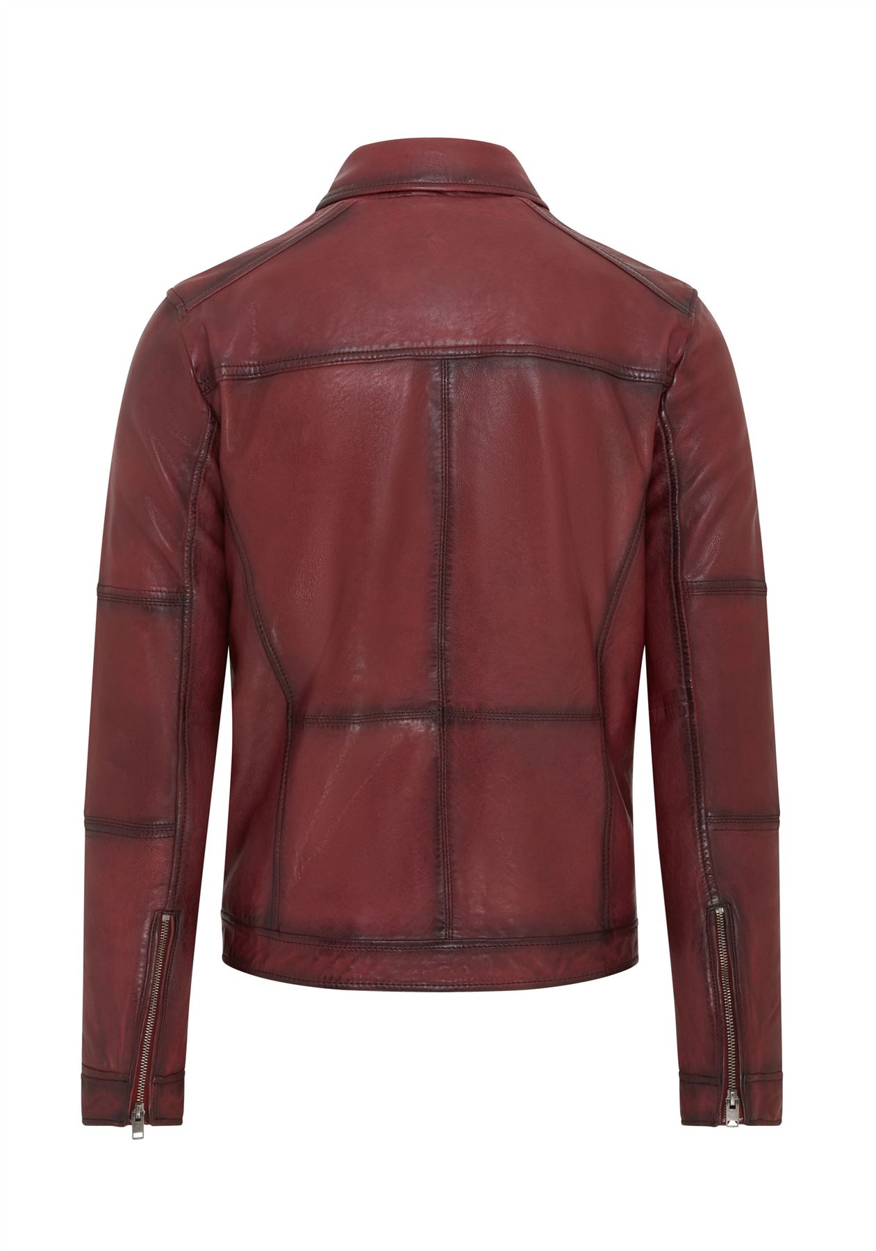 Men's Classic Leather Biker Jacket Vintage Short Leather Motorcycle Jacket - Picture 5 of 19