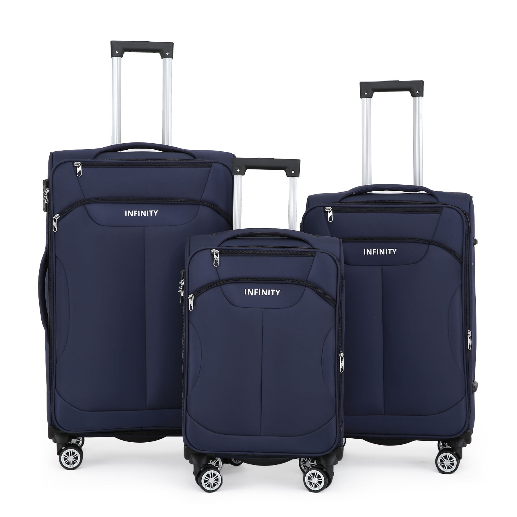 Navy Blue Soft Suitcase 8 Wheel Luggage Set ,TSA Cabin Bag - Picture 2 of 12