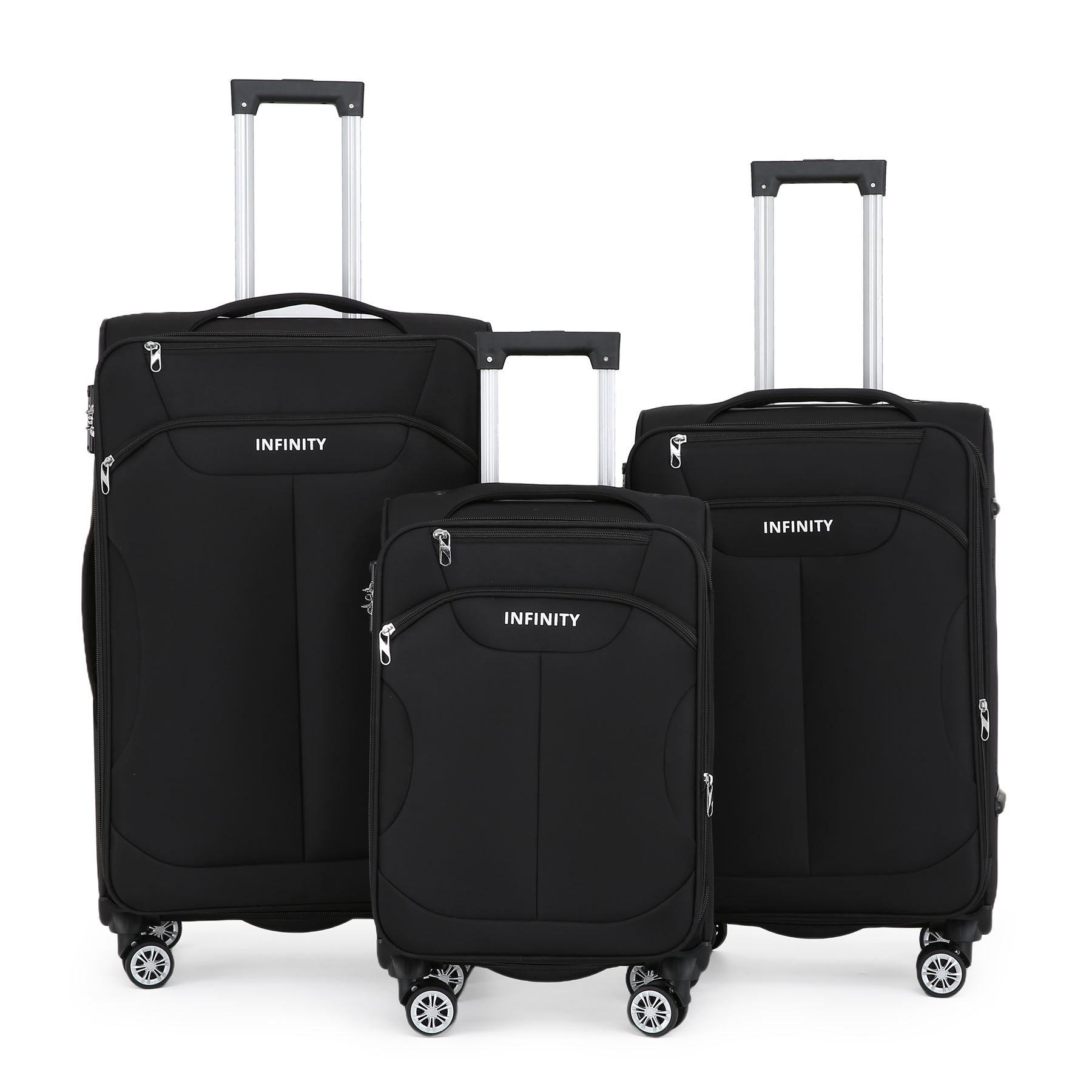 Black Soft Suitcase 8 Wheel Luggage Set TSA , Bag - Picture 26 of 32