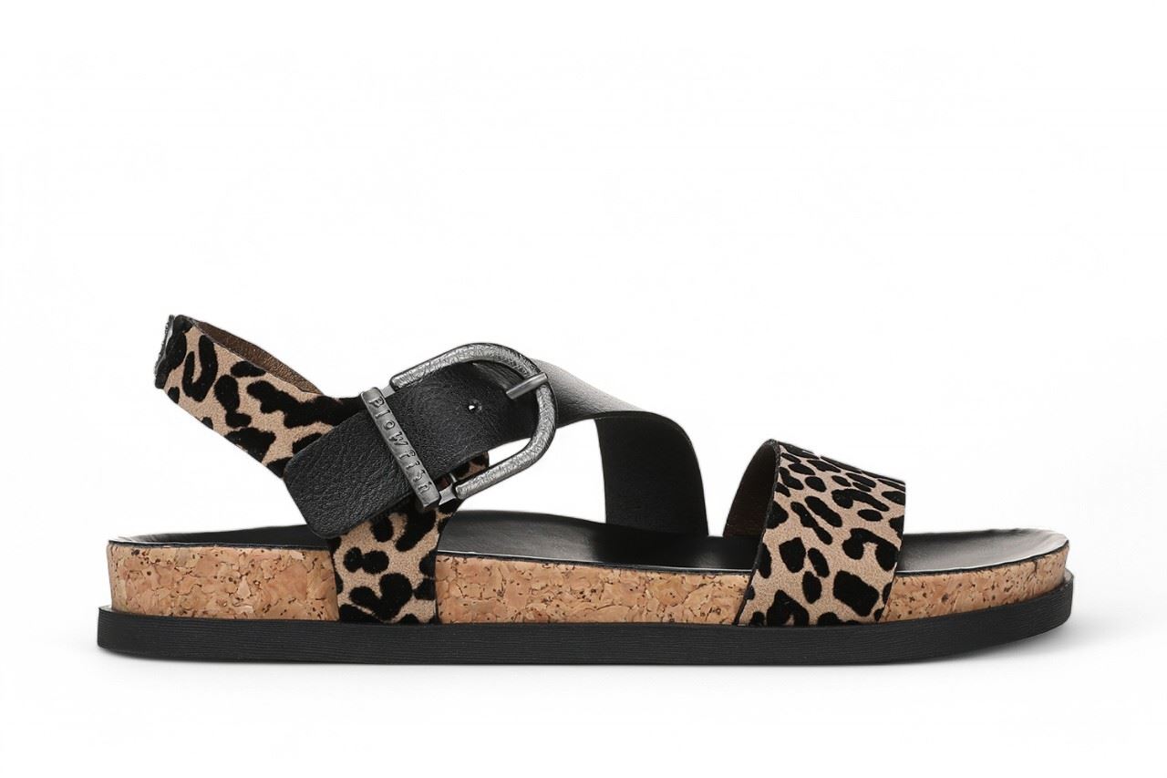 Sandalias planas Blowfish Malibu para mujer leopardo marrón lanza con tiras hebilla cuñas - Imagen 5 de 7