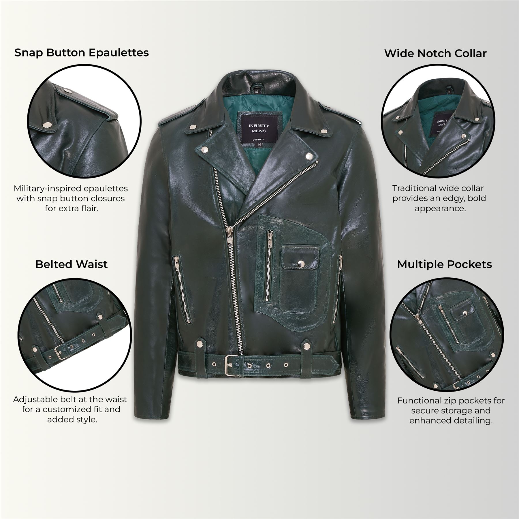 Mens Retro Brando Quilted Leather Biker Jacket Vintage Motorcycle Style - Picture 3 of 19
