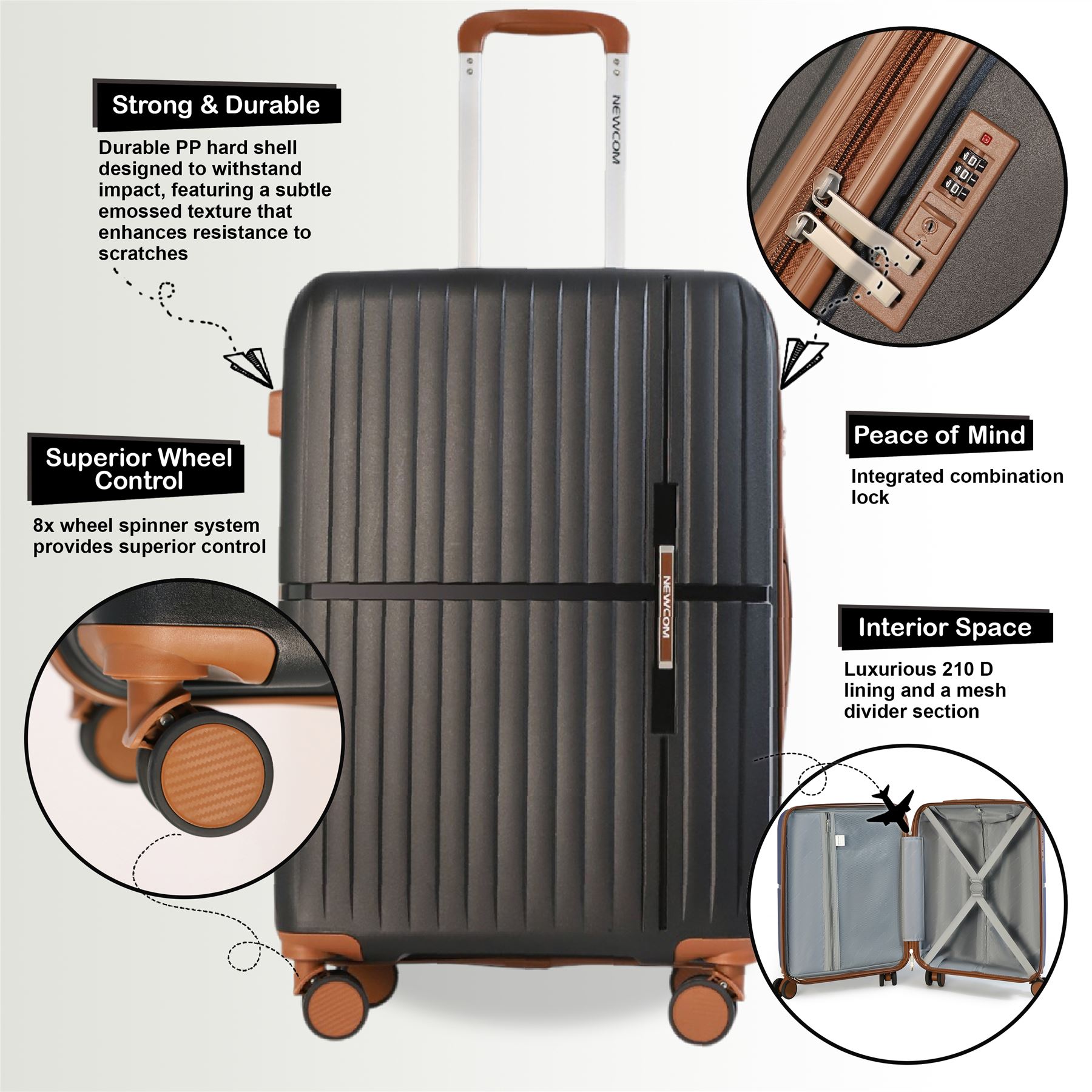 Hard Shell Cabin 37 x 22 x 56 cm PP Luggage Suitable for Easyjet, Ryanair - Picture 4 of 31