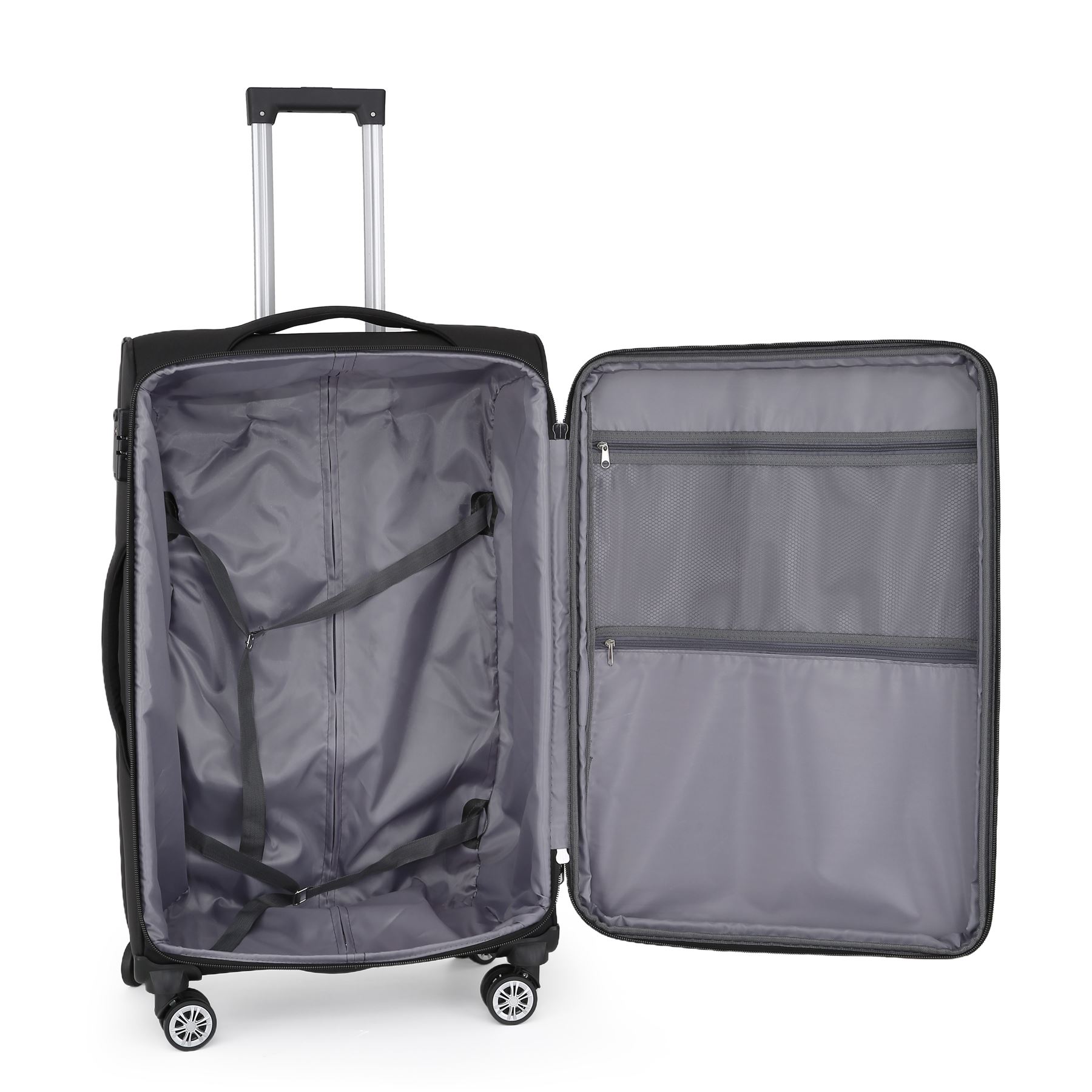 Black Soft Suitcase 8 Wheel Luggage Set TSA , Bag - Picture 8 of 32