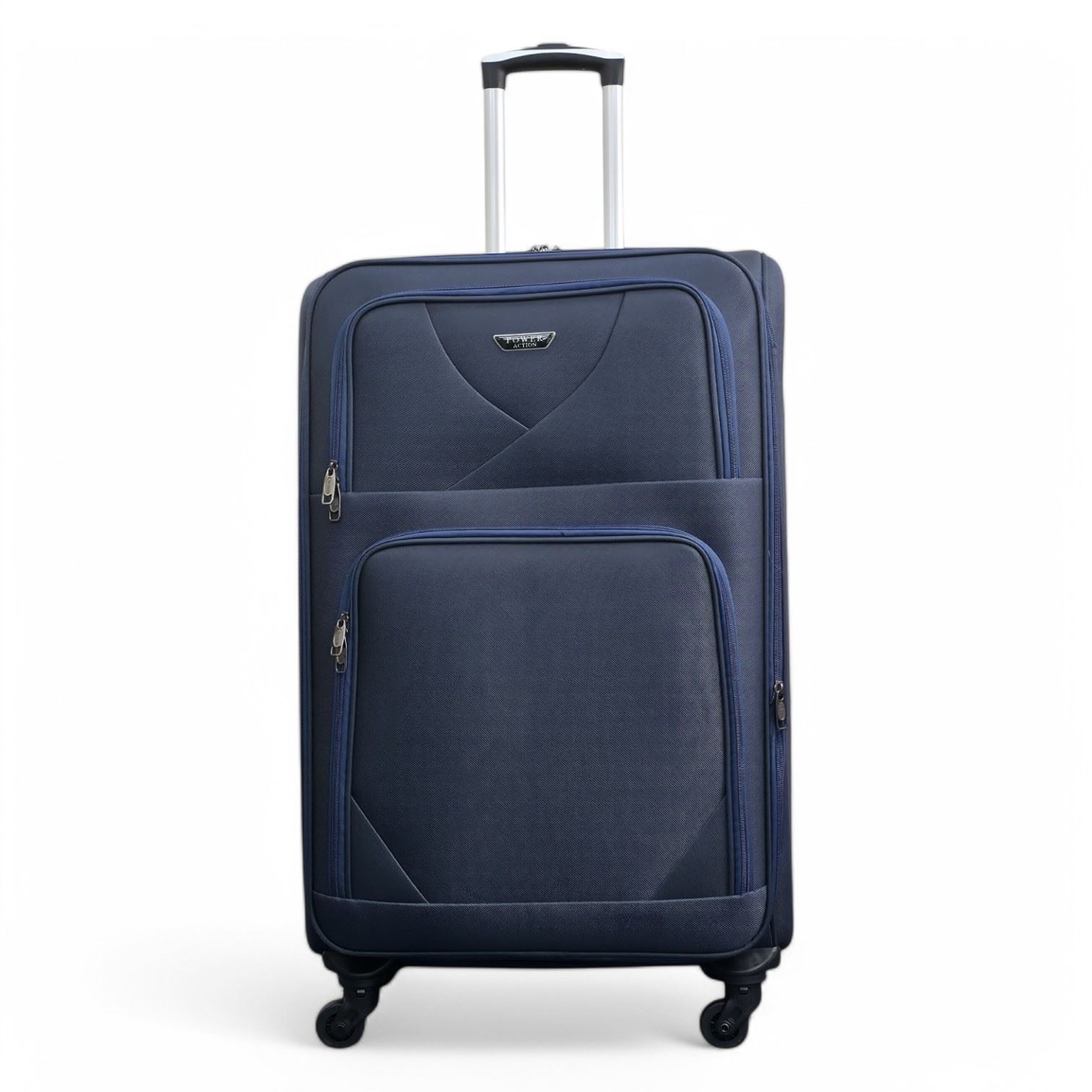 Soft Shell Lightweight Navy Blue Nylon Suitcase Set 4 Wheel Travel Case Bags - Picture 2 of 38