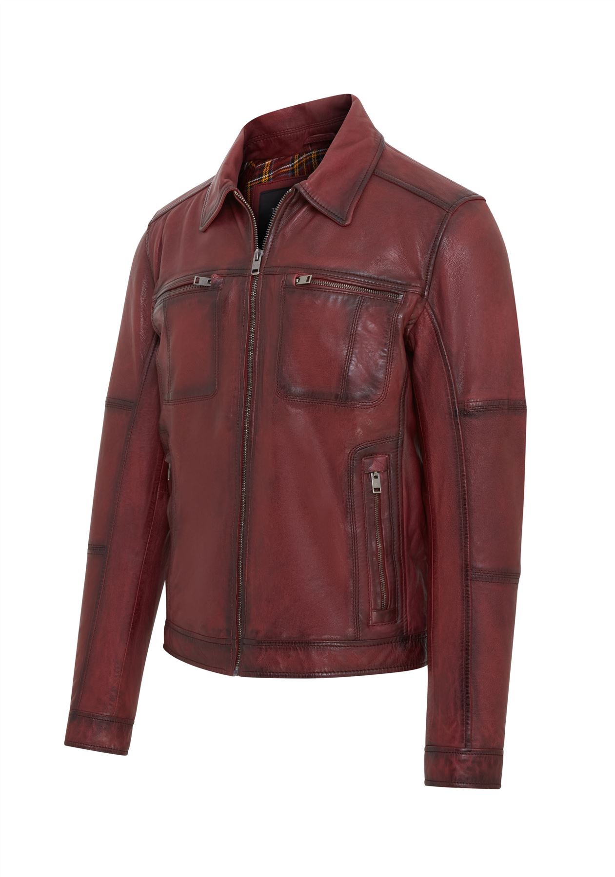 Men's Classic Leather Biker Jacket Vintage Short Leather Motorcycle Jacket - Picture 4 of 19