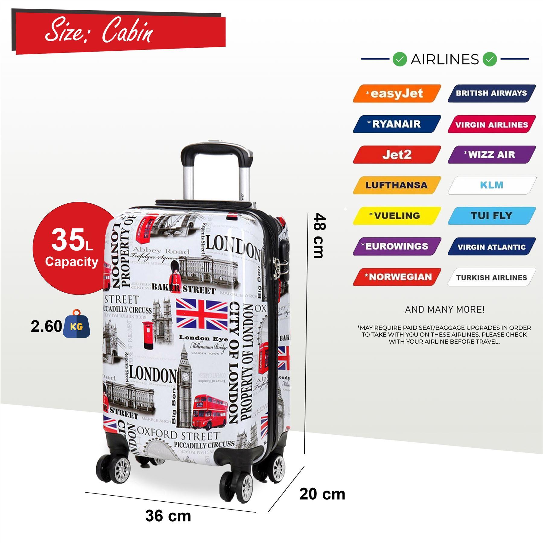 Juego de maletas rígidas expandibles fuertes de 8 ruedas con estampado equipaje cabina bolsa de viaje - Imagen 5 de 12