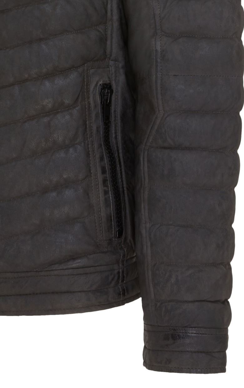 Men's Puffer Leather Biker Jacket Quilted Vintage Warm Bomber Jacket - Picture 13 of 25