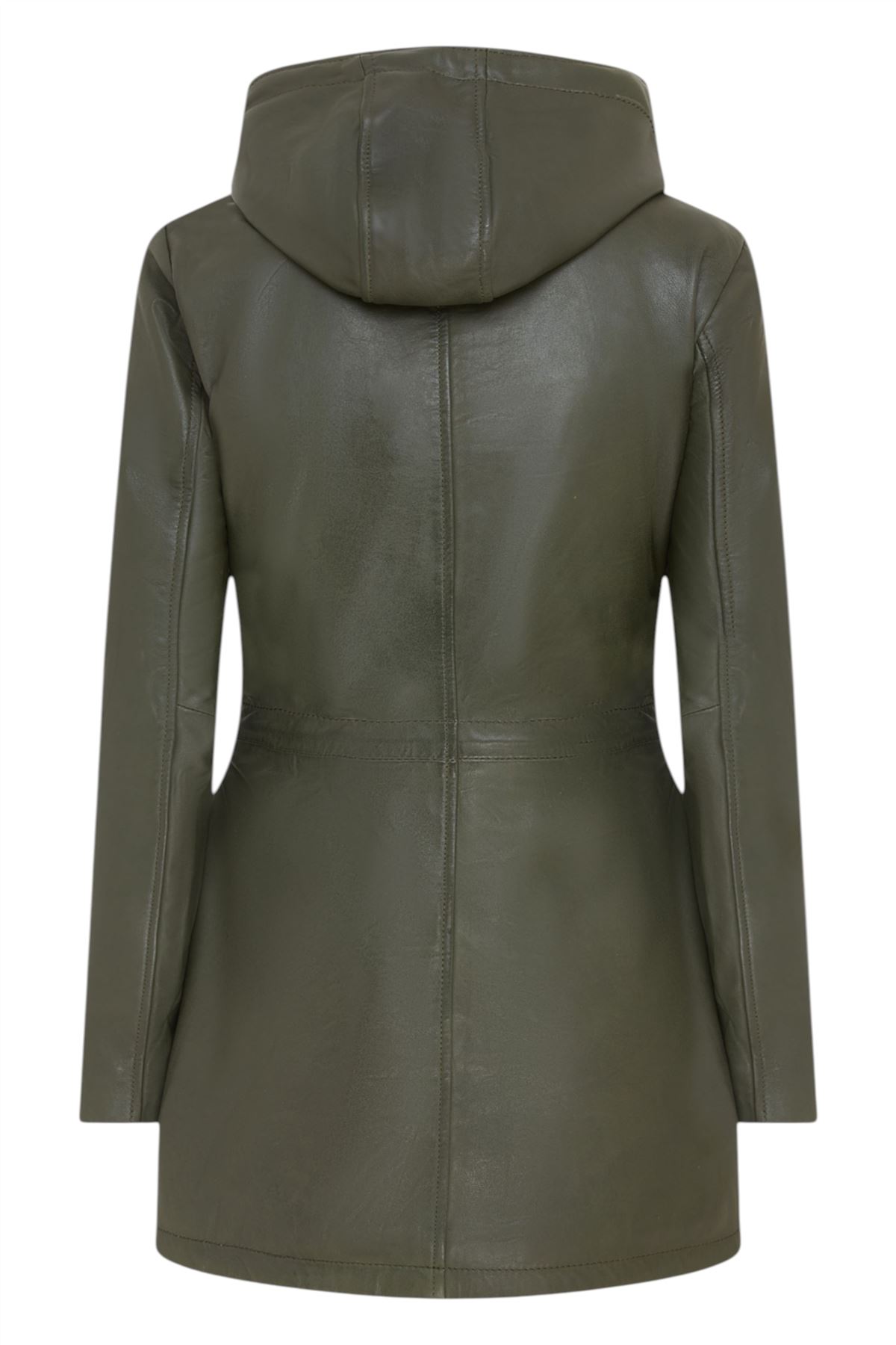 Women's Leather Hooded Parker Jacket Multi-Pocket Trench Coat - Picture 23 of 26