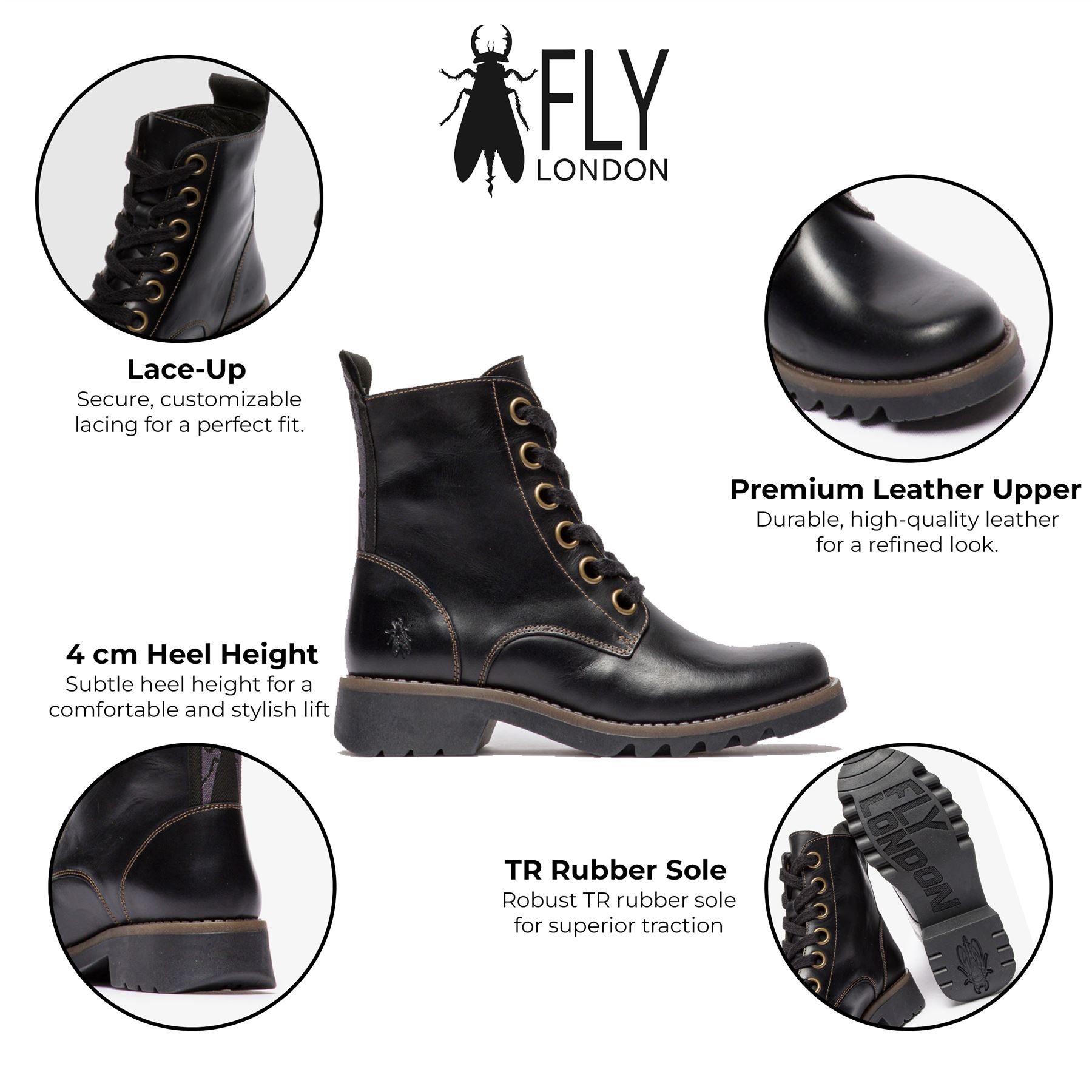 Fly London Mujer RAGI539 Botas Informales Alfombra Cuero Con Cordones Tobillo Talla UK 3-8 - Imagen 3 de 11