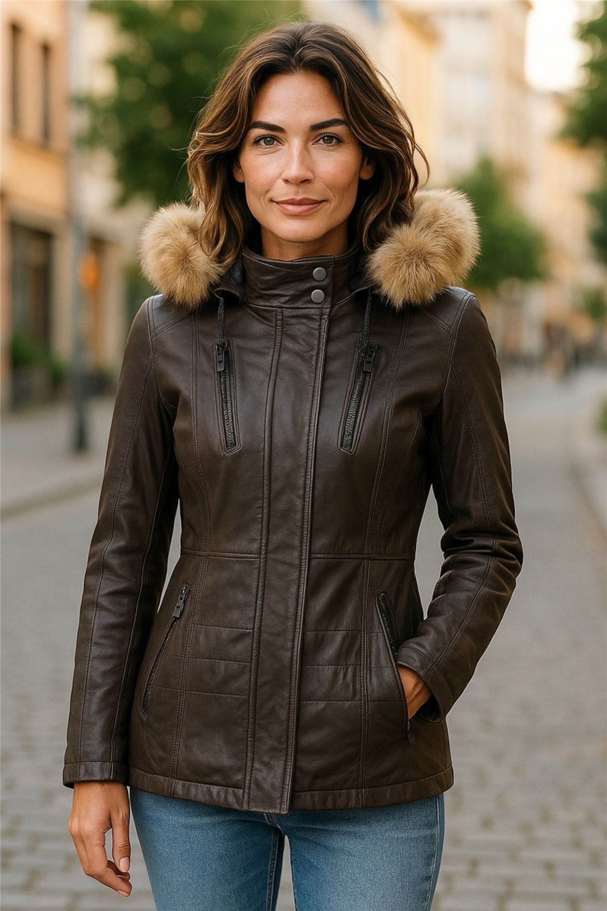 Womens Quilted Leather Parka Jacket-Winton - Picture 20 of 31