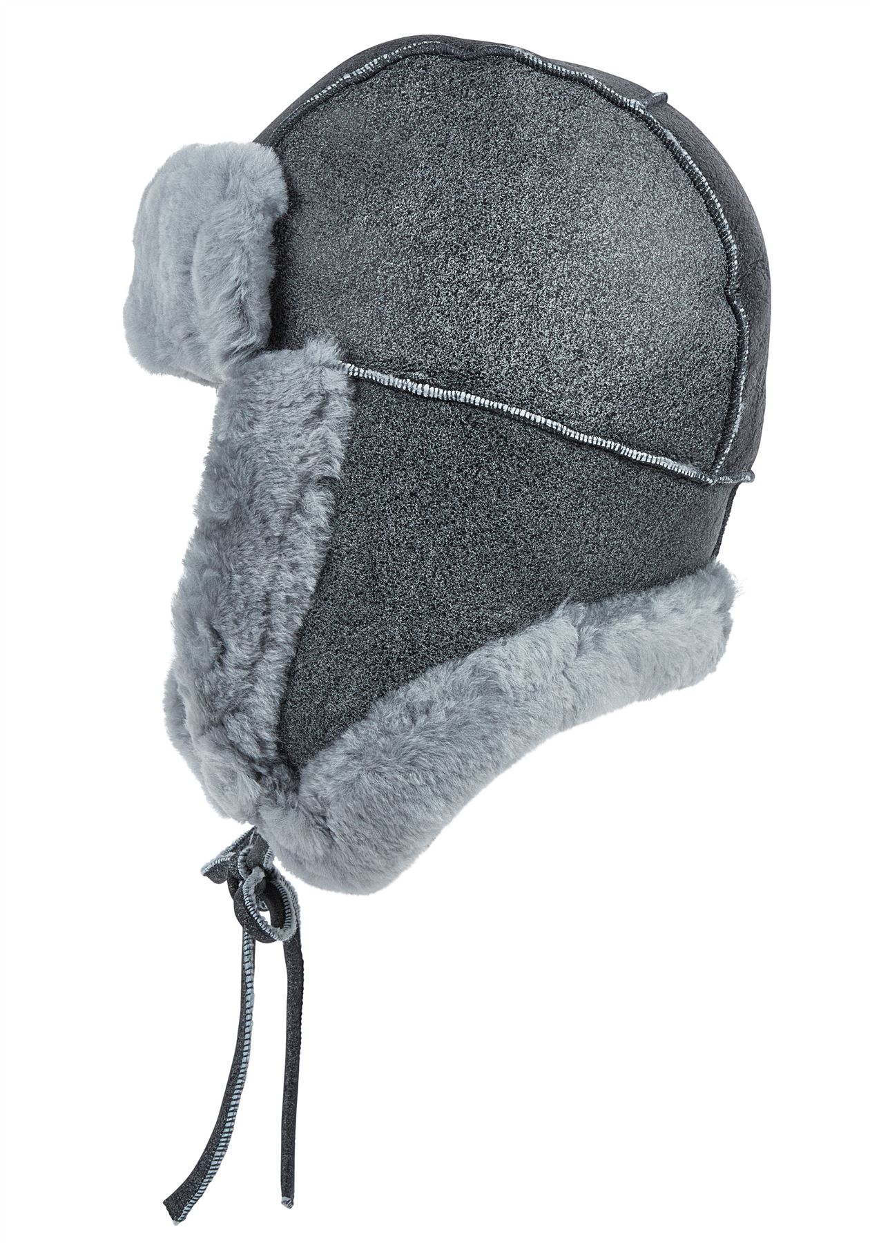 Mens Grey RAF Aviator Suede Sheepskin Hat Winter Warm Leather Navigator Hat - Picture 4 of 5