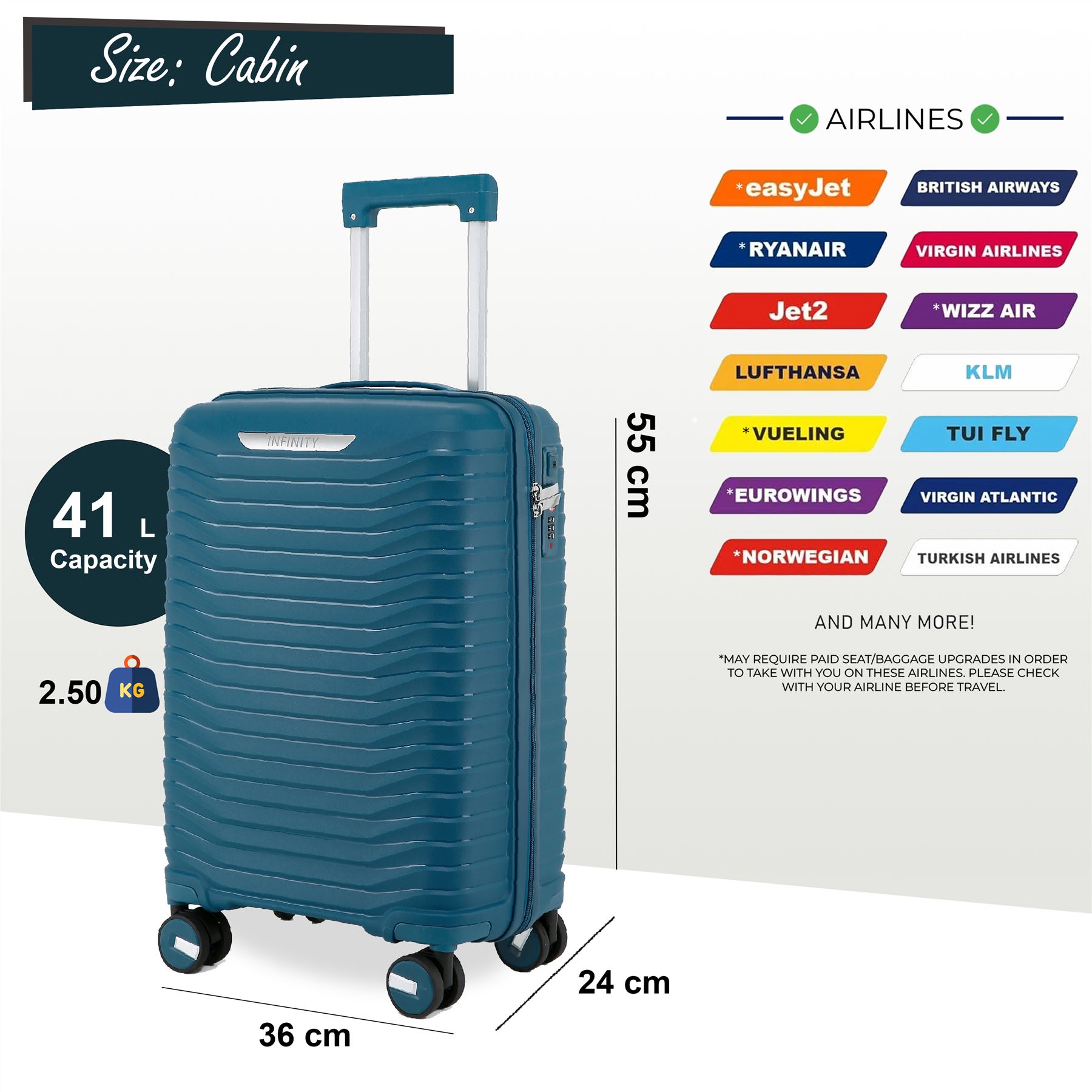 Robust Cabin Suitcase 36 x 24 x 55 cm TSA Luggage Suitable for Easyjet, Ryanair - Picture 11 of 25