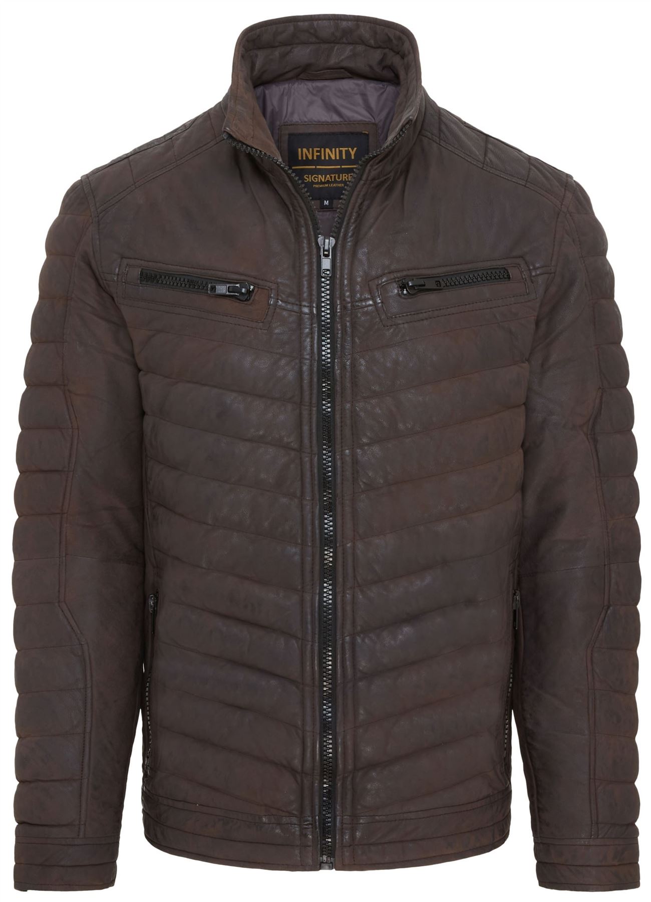 Men's Puffer Leather Biker Jacket Quilted Vintage Warm Bomber Jacket - Picture 14 of 25