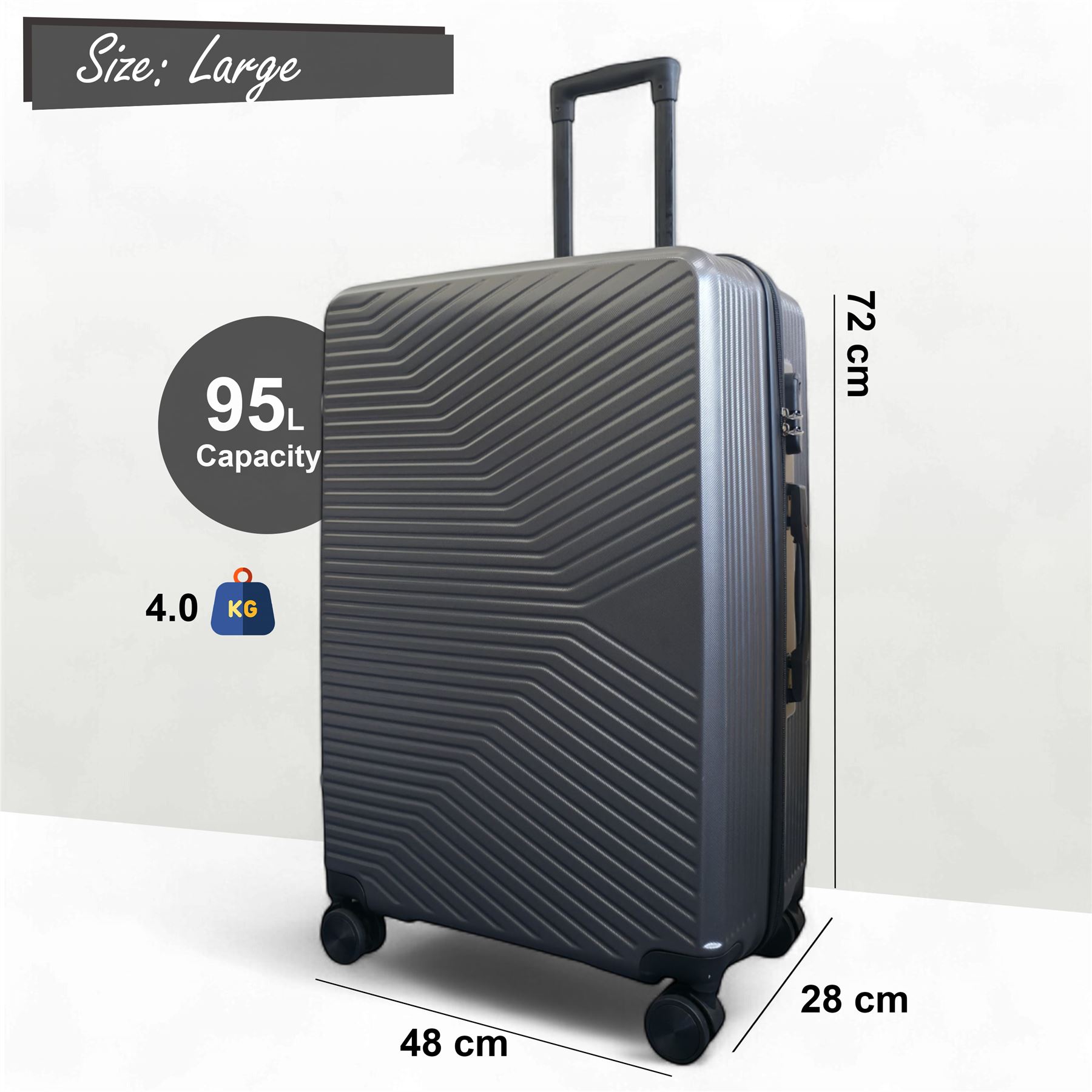 Strong Secure Grey Hardshell Grey Set Dual 4 Wheel ABS Trolley Cabin Suitcase - Picture 4 of 31