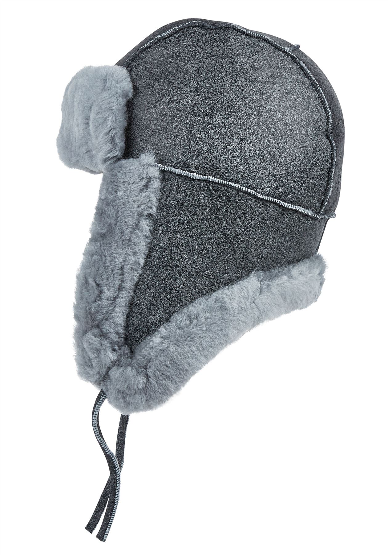 Mens Grey RAF Aviator Suede Sheepskin Hat Winter Warm Leather Navigator Hat - Picture 3 of 5