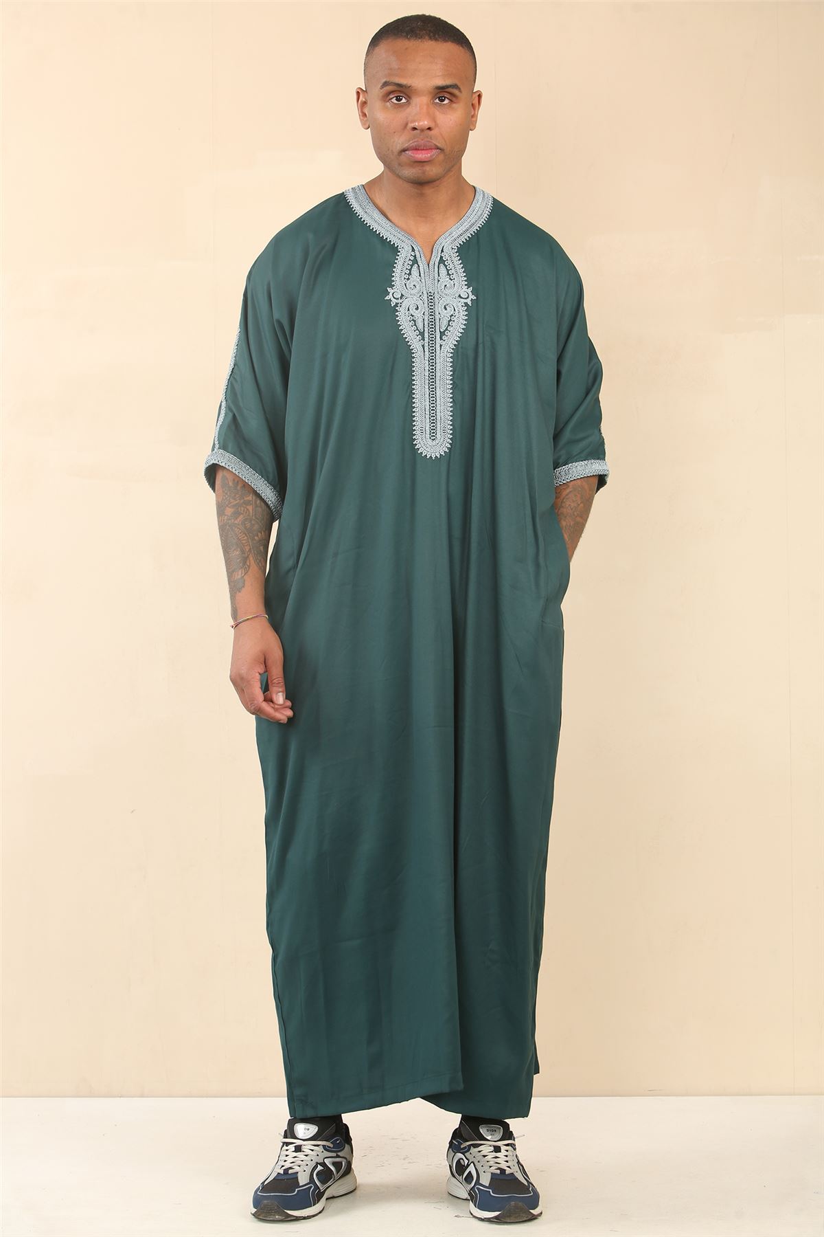 Herren Marokkanische Thobe Islamische Kleidung Jubba Eid Djellaba Kurzarm Gandoura - Bild 9 von 14