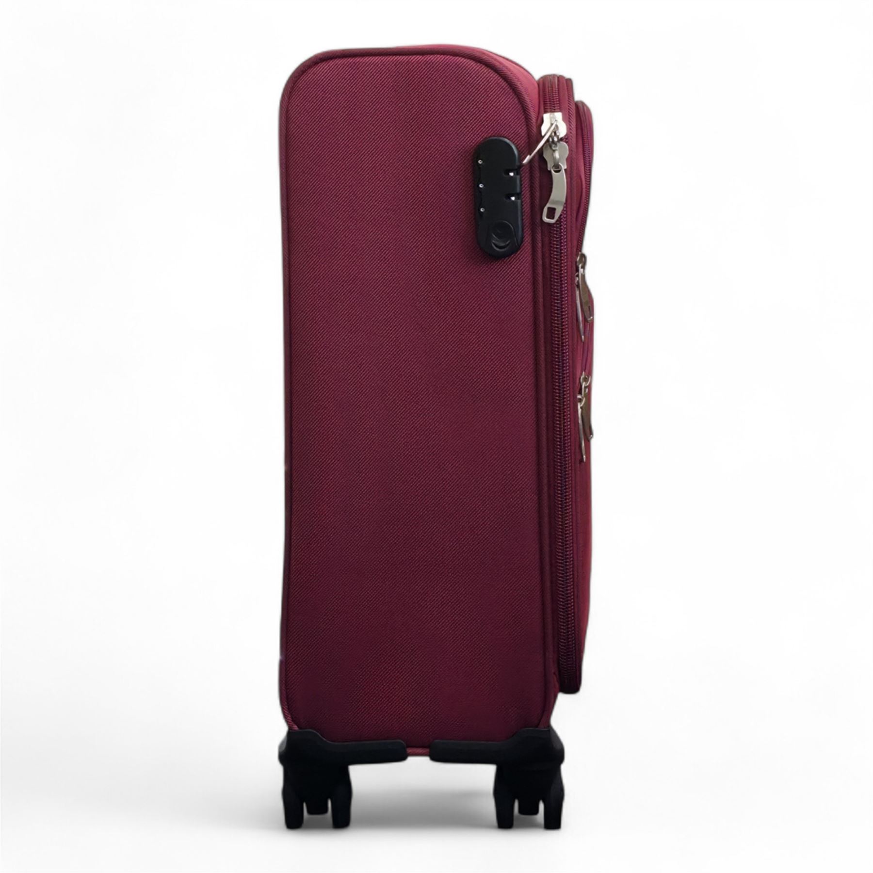 Burgundy Red Expandable Soft Shell Suitcase 8 Wheel Set Light Carry On Cabin Bag - Picture 12 of 36