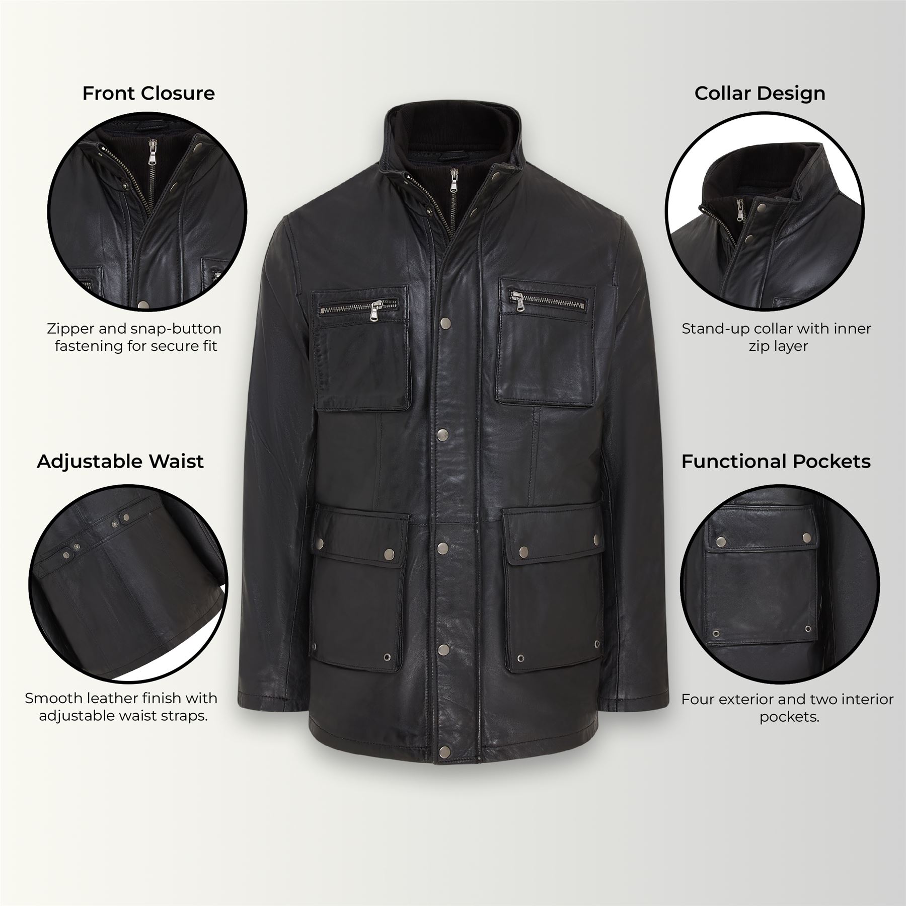 Men’s Genuine Lamb Leather Military Jacket Windproof Outwear Trenchcoat - Picture 3 of 19