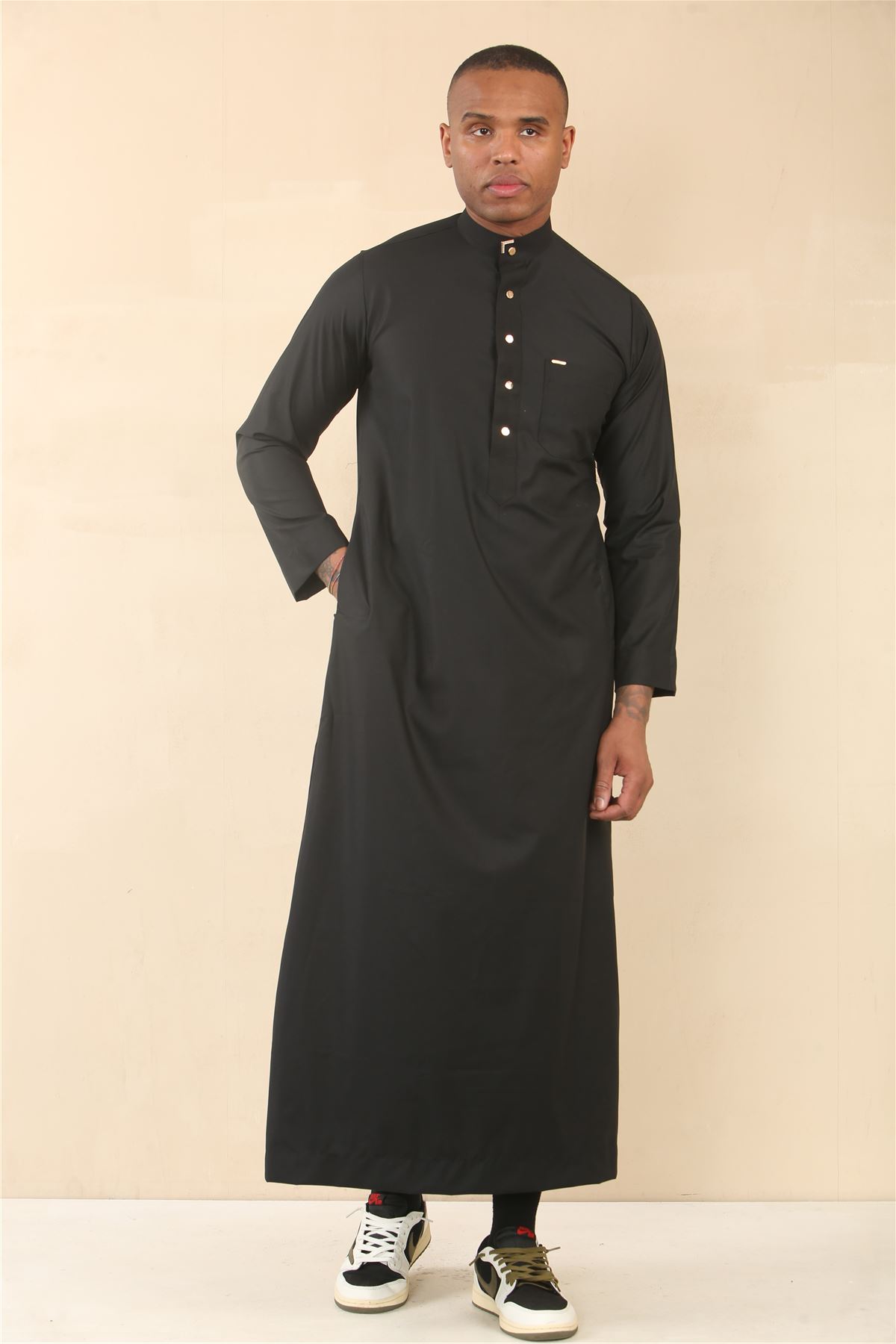 Men's Thobe Emirati Islamic Clothing Jubba Robe Muslim Eid Ramadan Arab Saudi - Picture 4 of 23