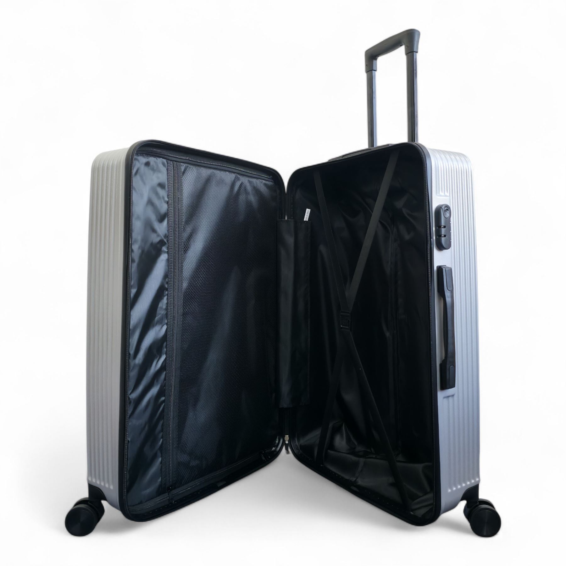 Strong Silver Hardshell Set Dual 4 Wheel ABS Trolley Cabin Suitcase - Picture 8 of 31