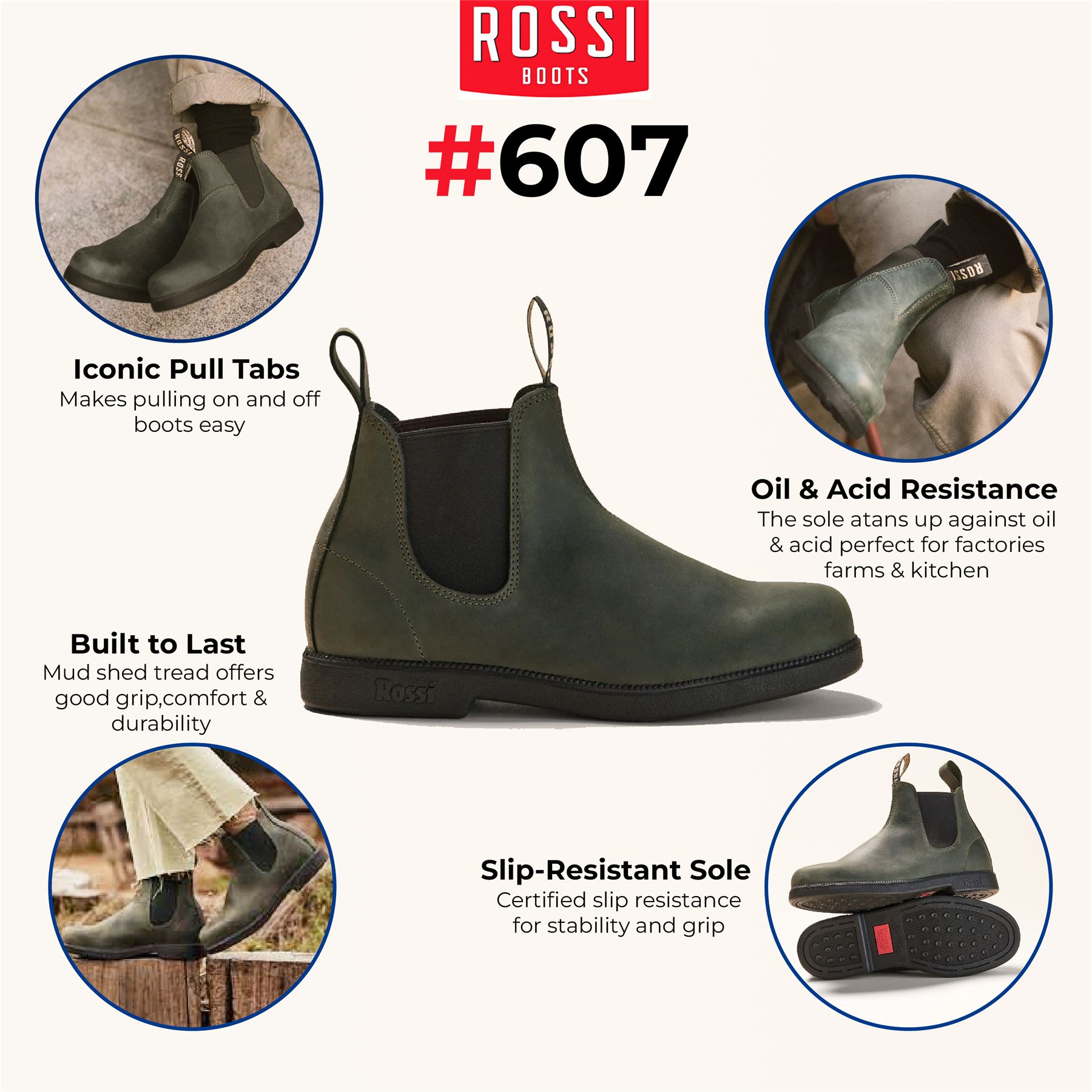 Rossi Boots Booma 607 Leather Chelsea Australian Unisex Ankle Boots - Picture 15 of 32