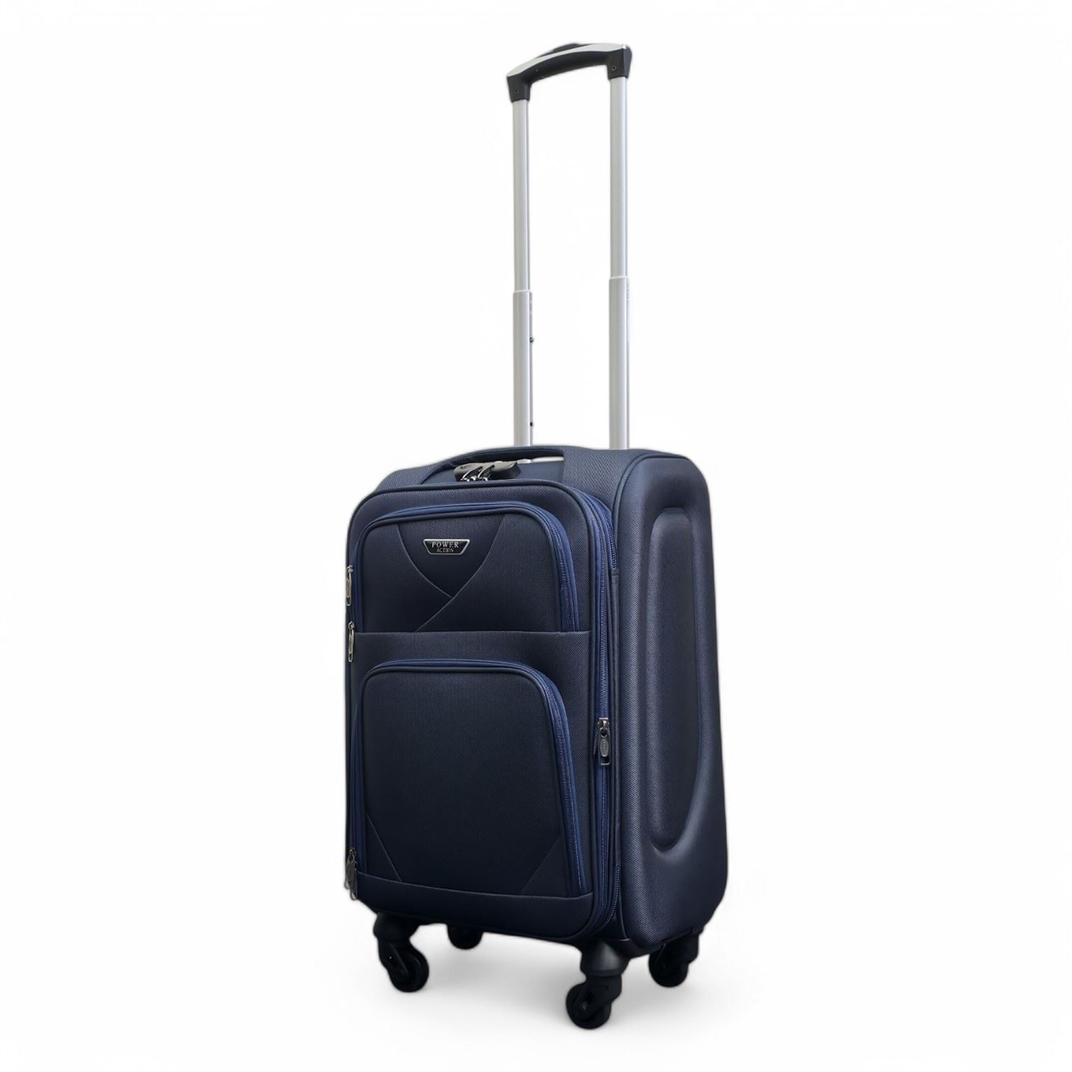 Soft Shell Lightweight Navy Blue Nylon Suitcase Set 4 Wheel Travel Case Bags - Picture 12 of 38