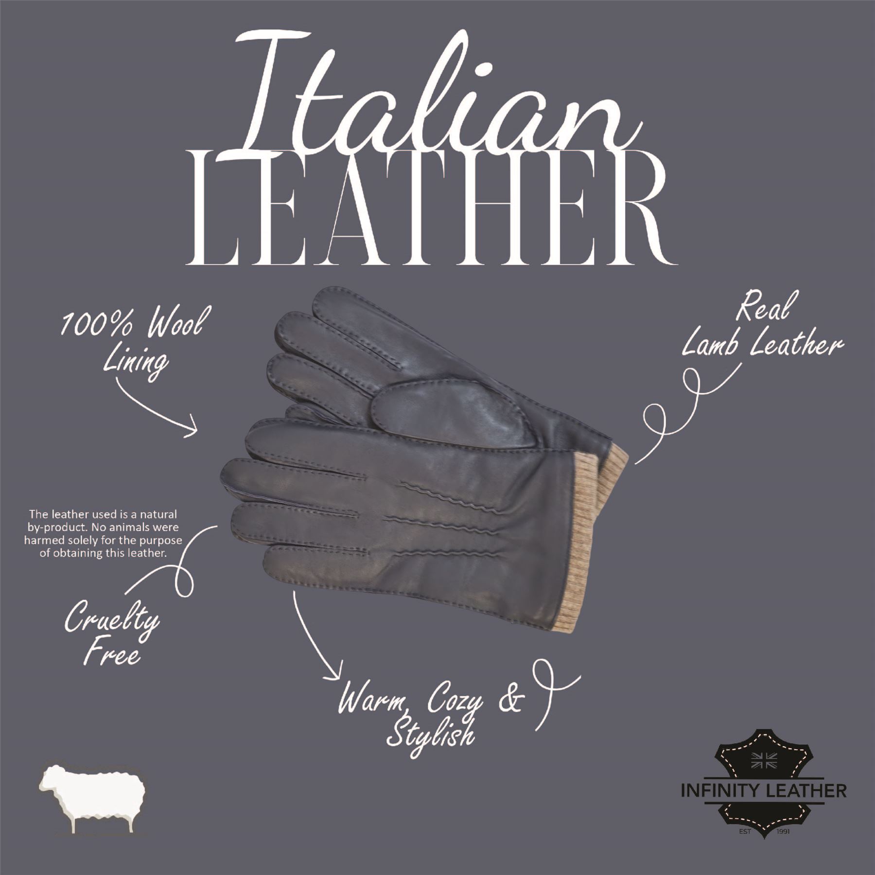 Herren Italienisch Leder Wollfutter Strick Rippbündchen Reiten Fahren Freizeit Handschuhe - Bild 15 von 31