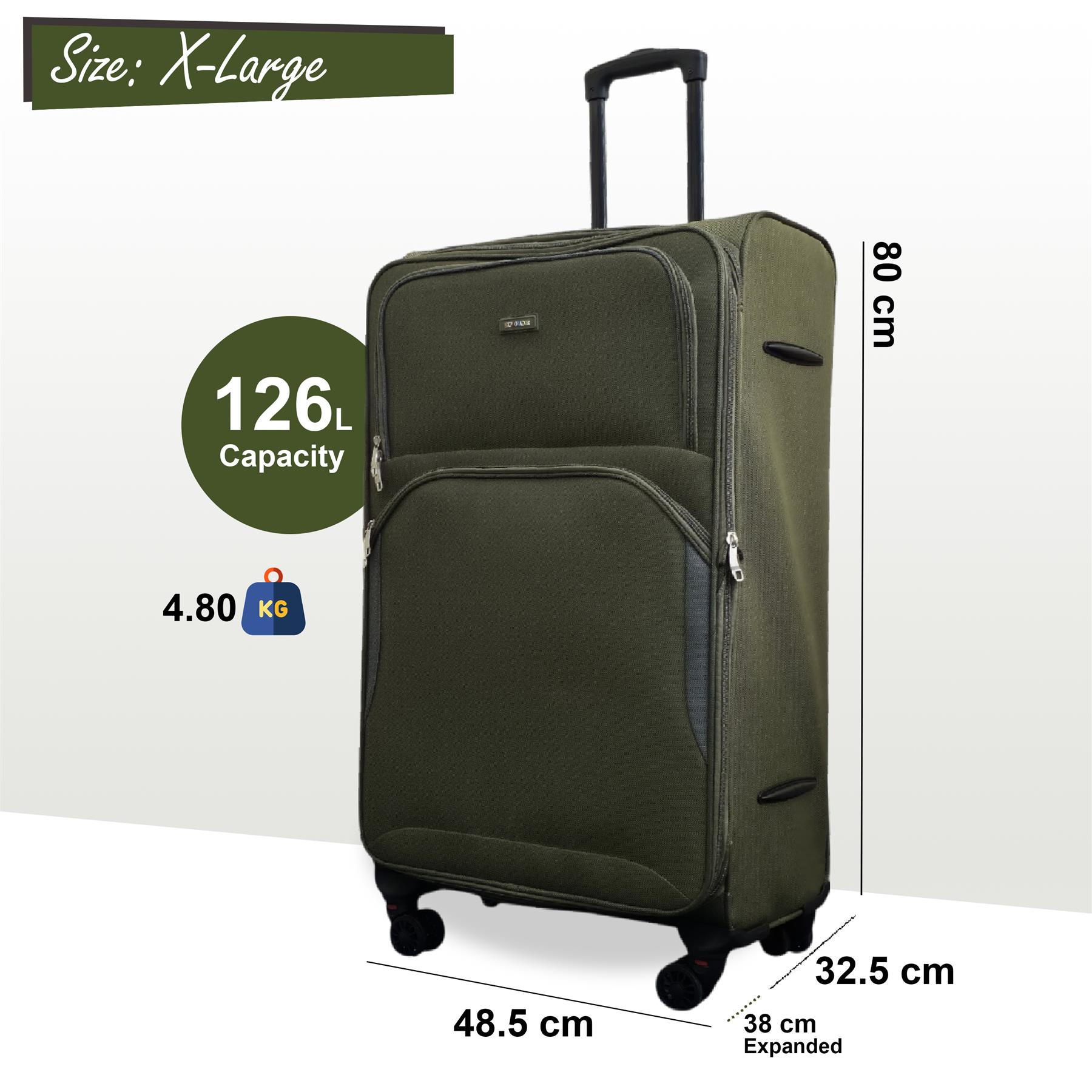 Green Expandable Soft Shell Suitcase 8 Wheel Set Light Carry On Cabin Bag - Picture 15 of 35