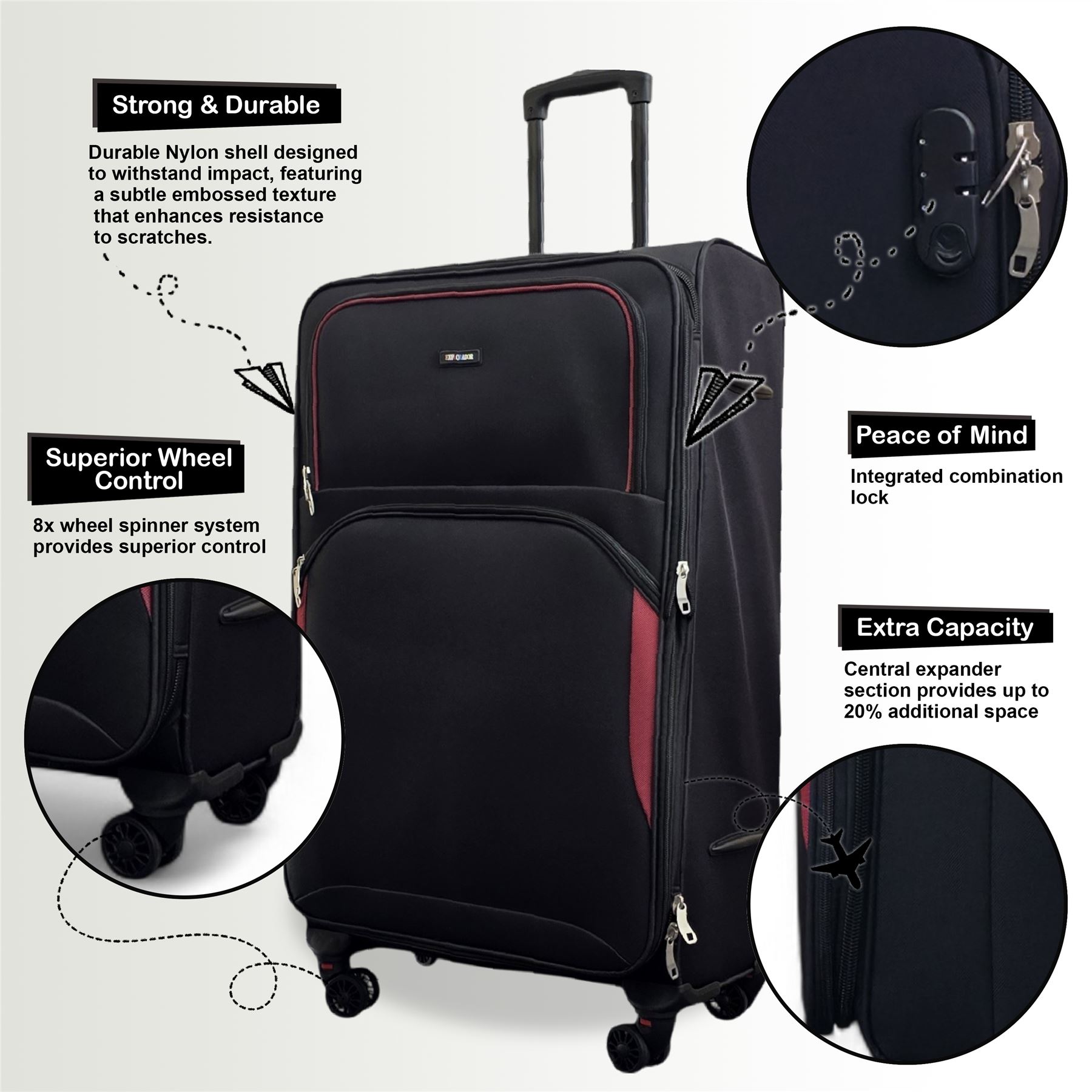 Expandable Soft Shell Suitcase 8 Wheel Luggage Set Light Carry On Cabin Bag - Picture 6 of 61