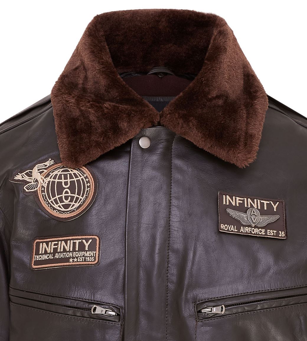 Mens Leather Bomber Jacket Air Force Badge Pilot Flying US Aviator Jacket - Picture 12 of 13